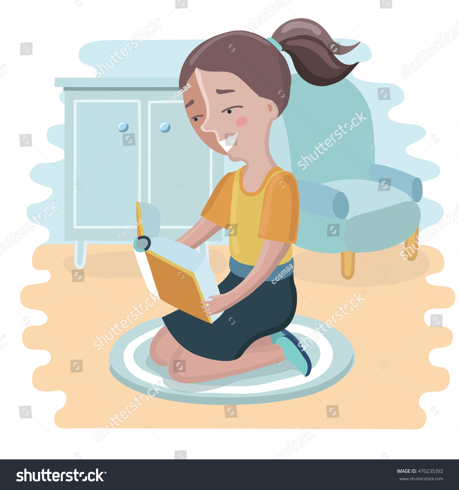 Vector Cartoon Illustration Cute Girl Reading เวกเตอร์สต็อก ปลอดค่าลิขสิทธิ์ 470235392 4835