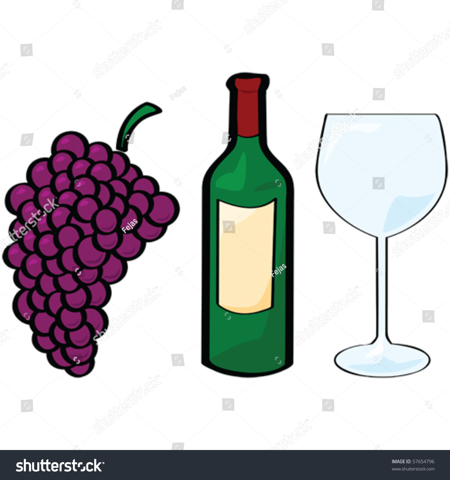 Vector Cartoon Illustration Different Wine Elements Stock Vector