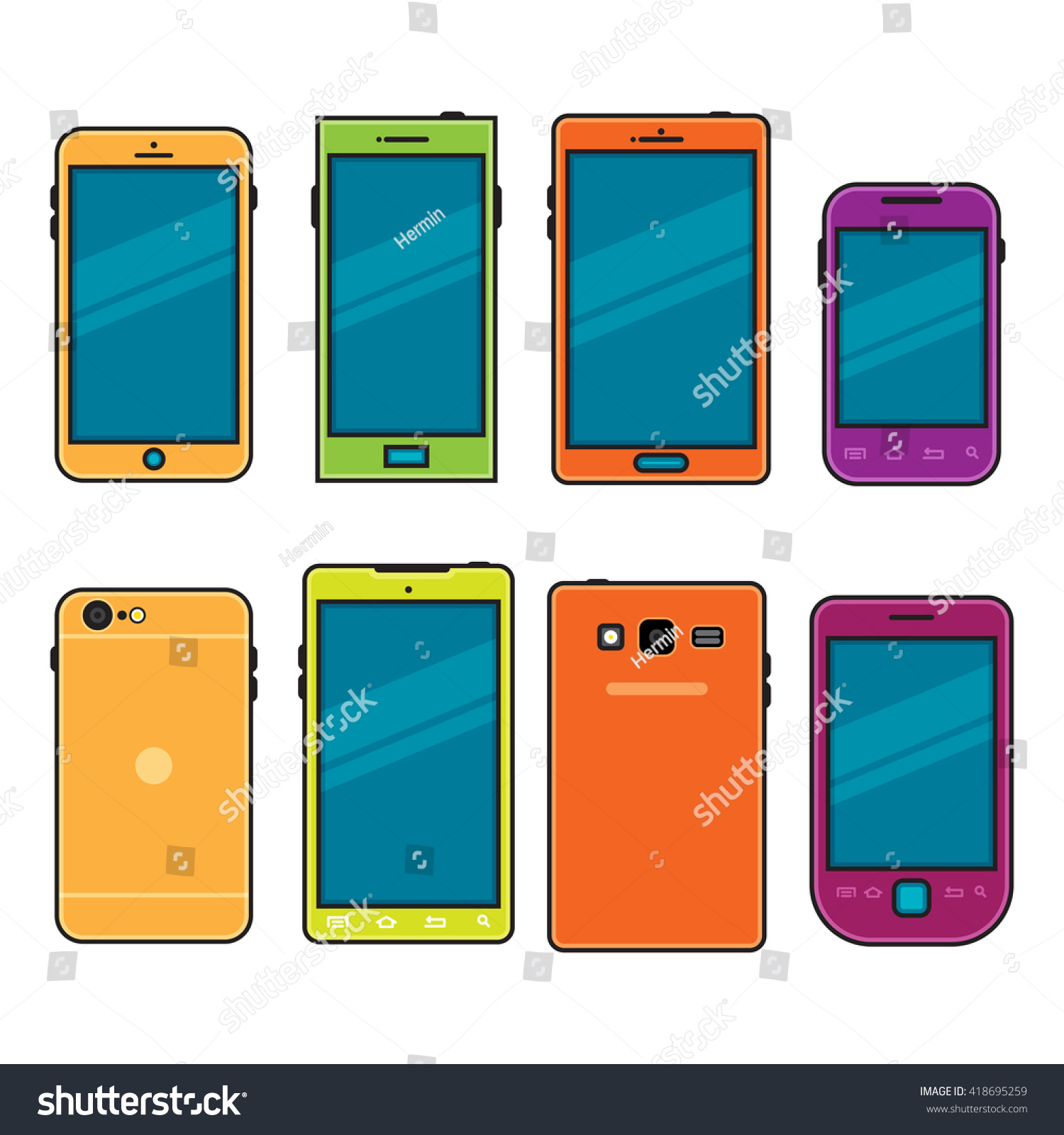 Vector Cartoon Illustration Flatstyle Cellphones Phones Stock Vector ...