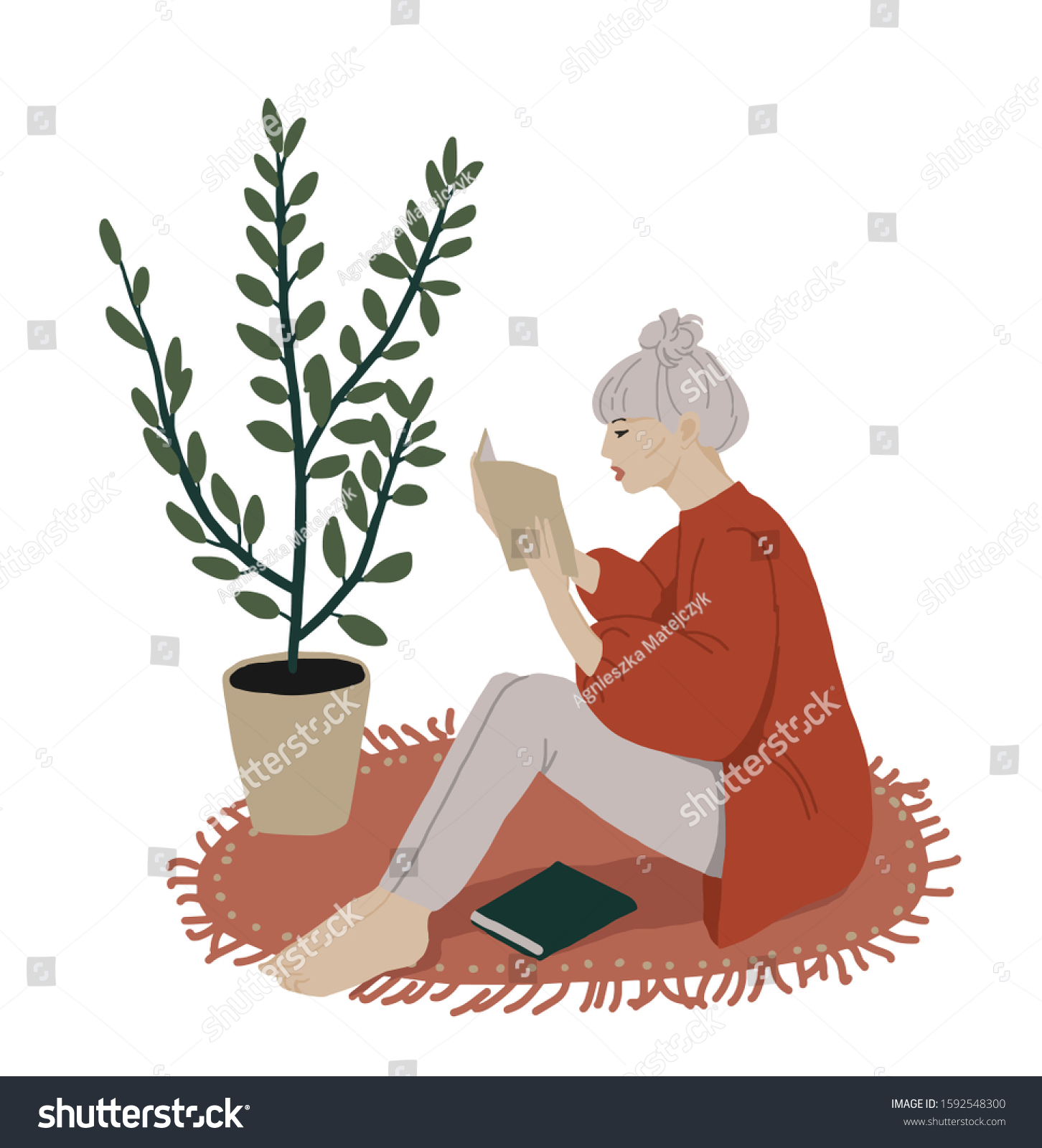 Vector Cartoon Illustration Girl Reading Book เวกเตอร์สต็อก ปลอดค่าลิขสิทธิ์ 1592548300 2103