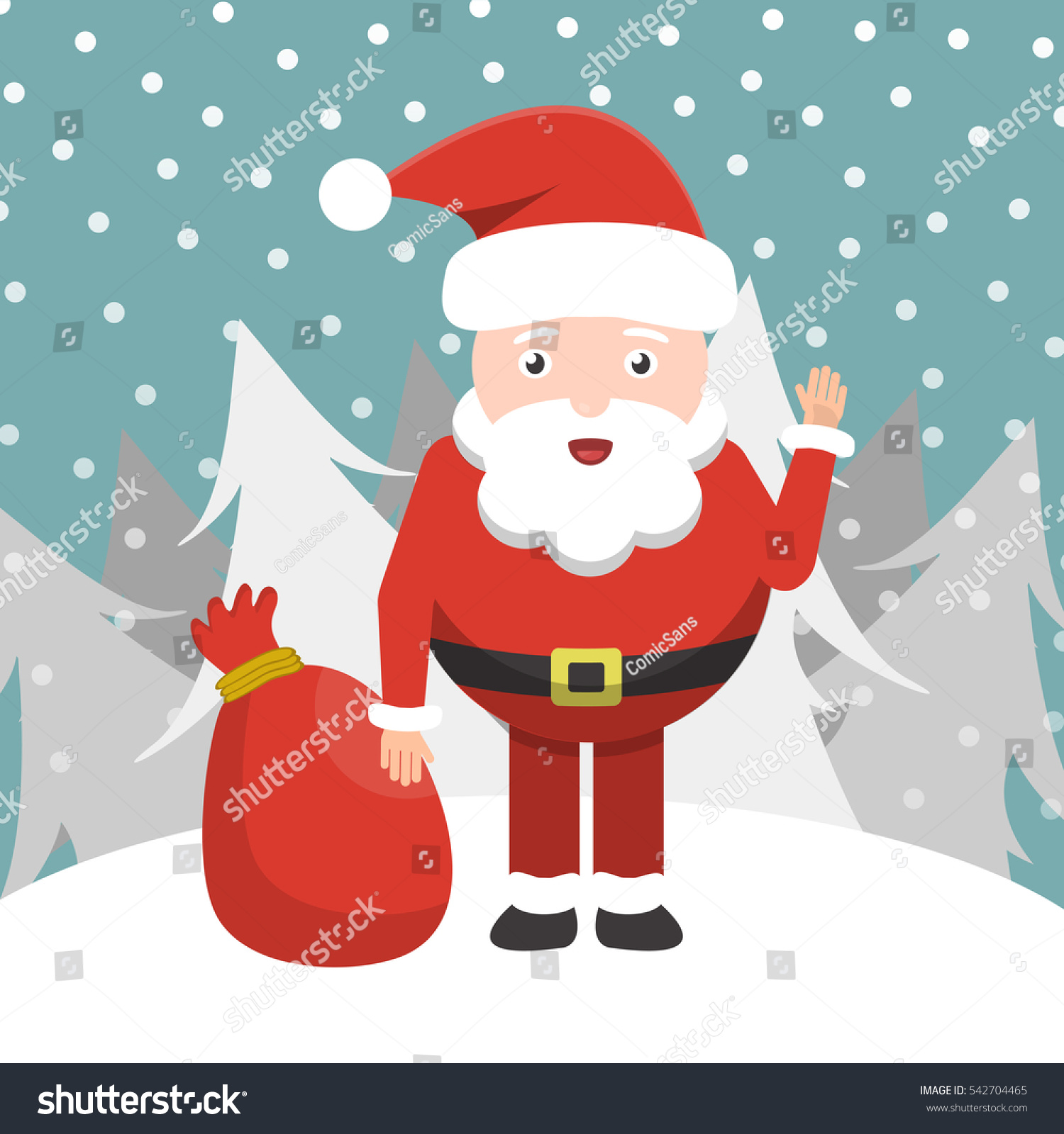 Vector cartoon illustration of Santa Claus and his bag with presents Concept of Merry Christmas and Happy New Year