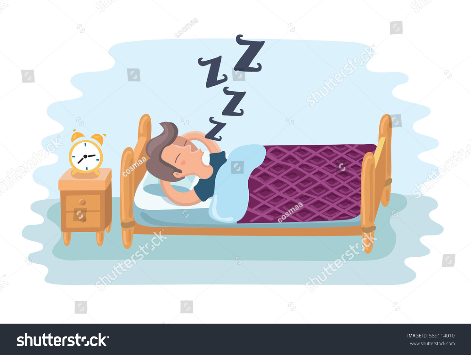 Vector Cartoon Illustration Sleeping Boy Bed Stock Vector 589114010 ...