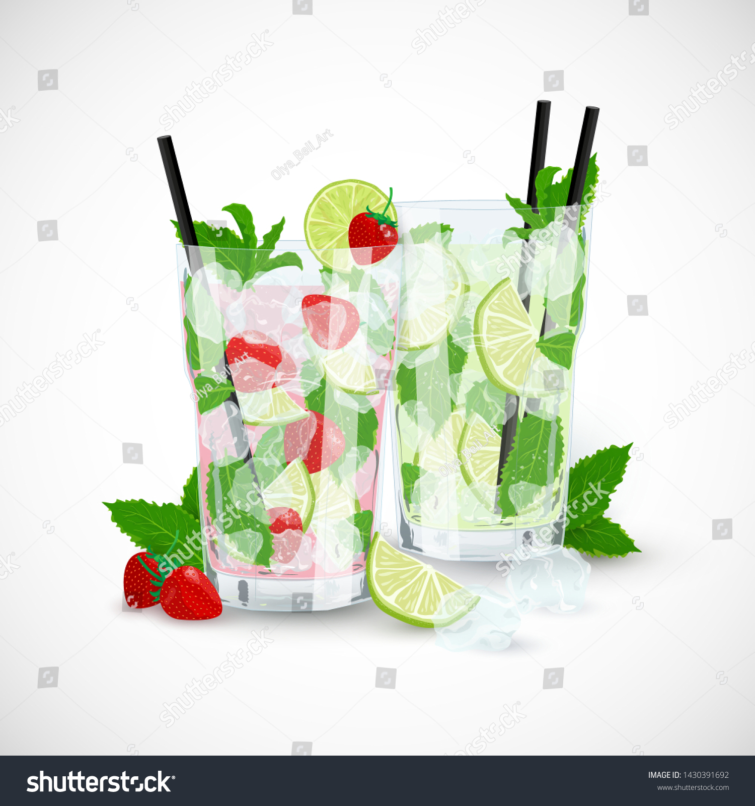 Vector Cartoon Illustration Strawberry Classic Mojito Stock Vector Royalty Free 1430391692