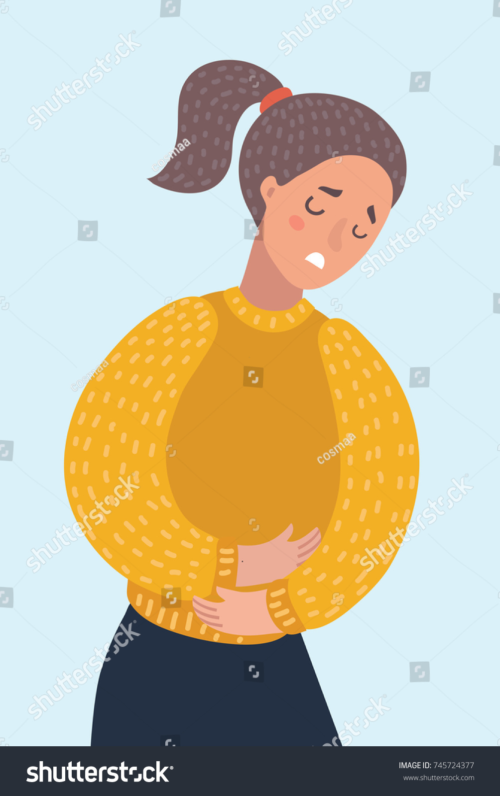 Vector Cartoon Illustration Woman Suffering Stomachache Stock Vector Royalty Free