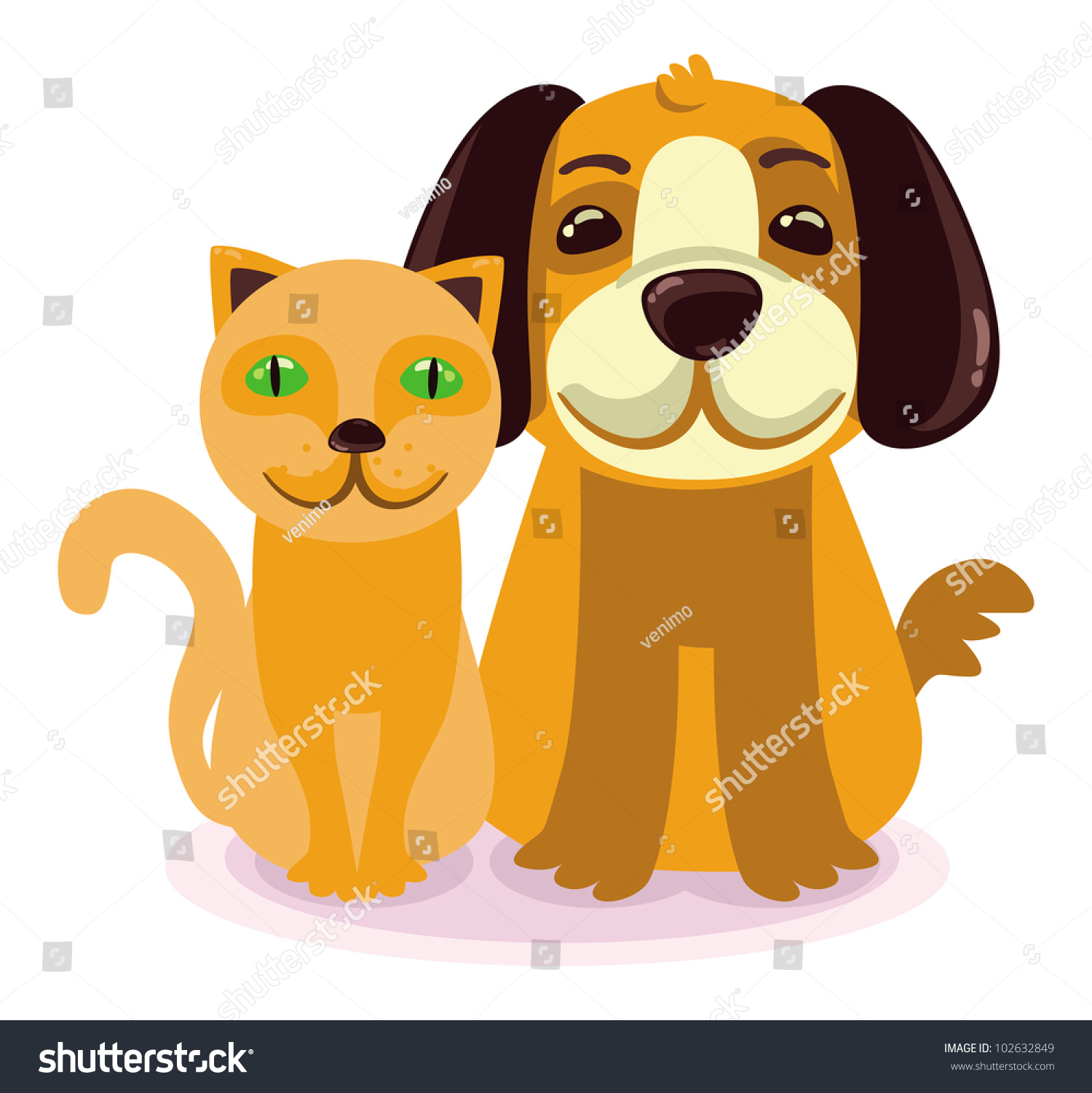 Vector Cartoon Illustration - Smiling Dog And Cat - 102632849 ...