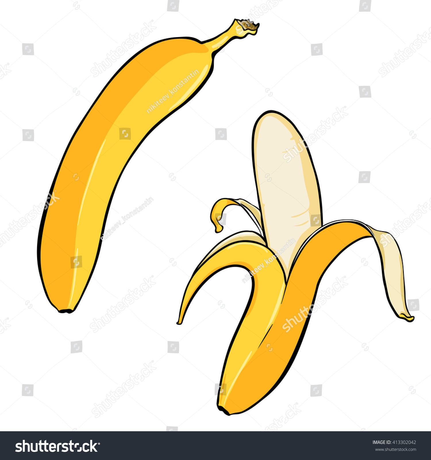 Vector Cartoon Illustration: Two Bananas. - 413302042 : Shutterstock