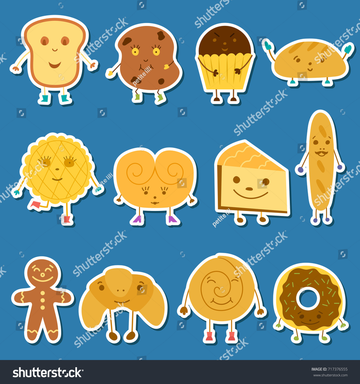 Vector Cartoon Illustration Cute Bread Characters Stock Vector Royalty