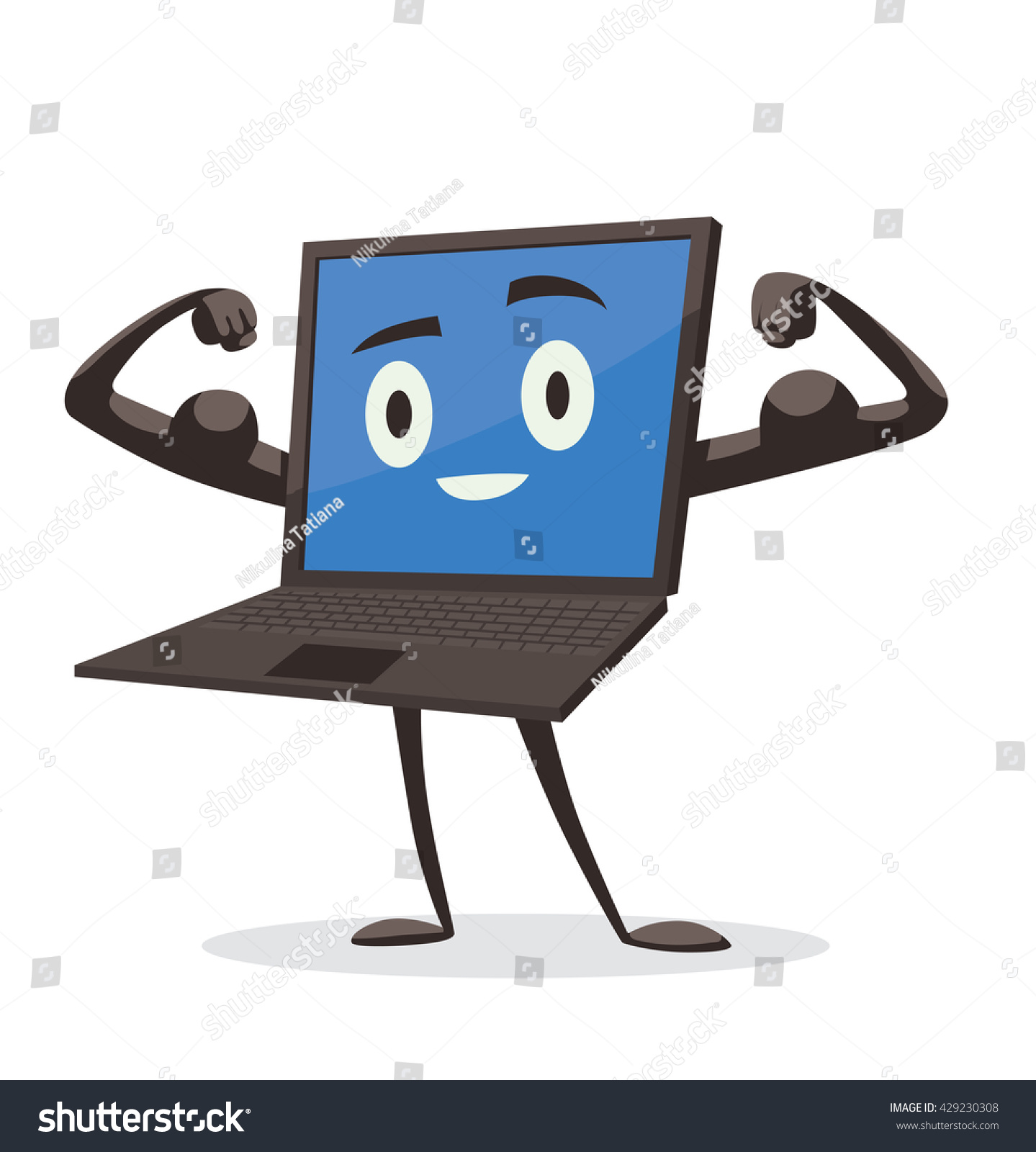 Vector Cartoon Image Black Laptop Blue Stock Vector (Royalty Free