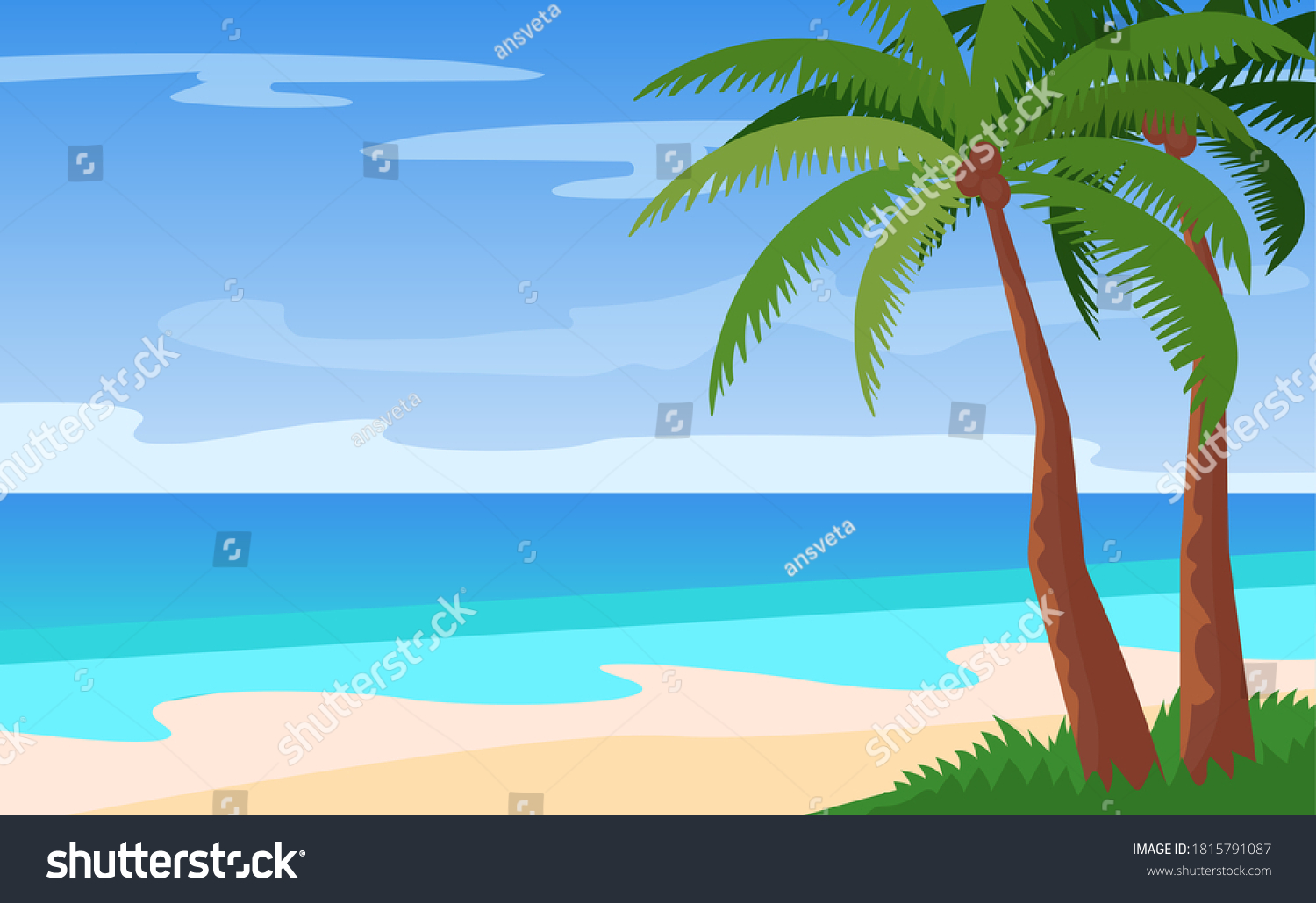 Vector Cartoon Landscape Empty Island Beautiful Stock Vector (Royalty ...