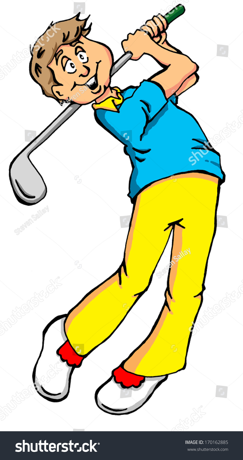 Vector Cartoon Golfer Taking Big Swing Stock Vector (Royalty Free ...