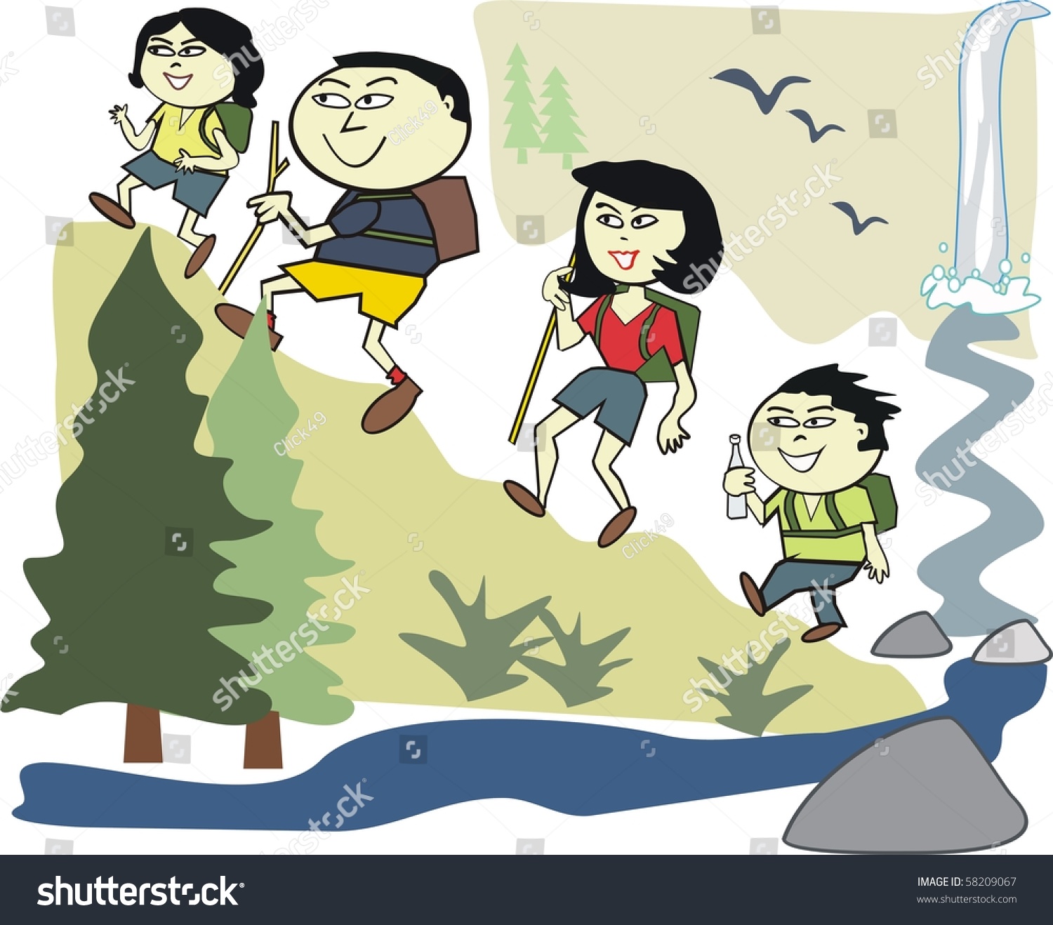 Vector Cartoon Happy Asian Family Hiking Stock Vector 58209067 ...