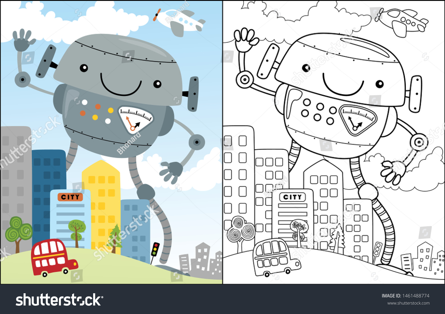 Vector Cartoon Robot City Coloring Book Stock Vector (Royalty Free