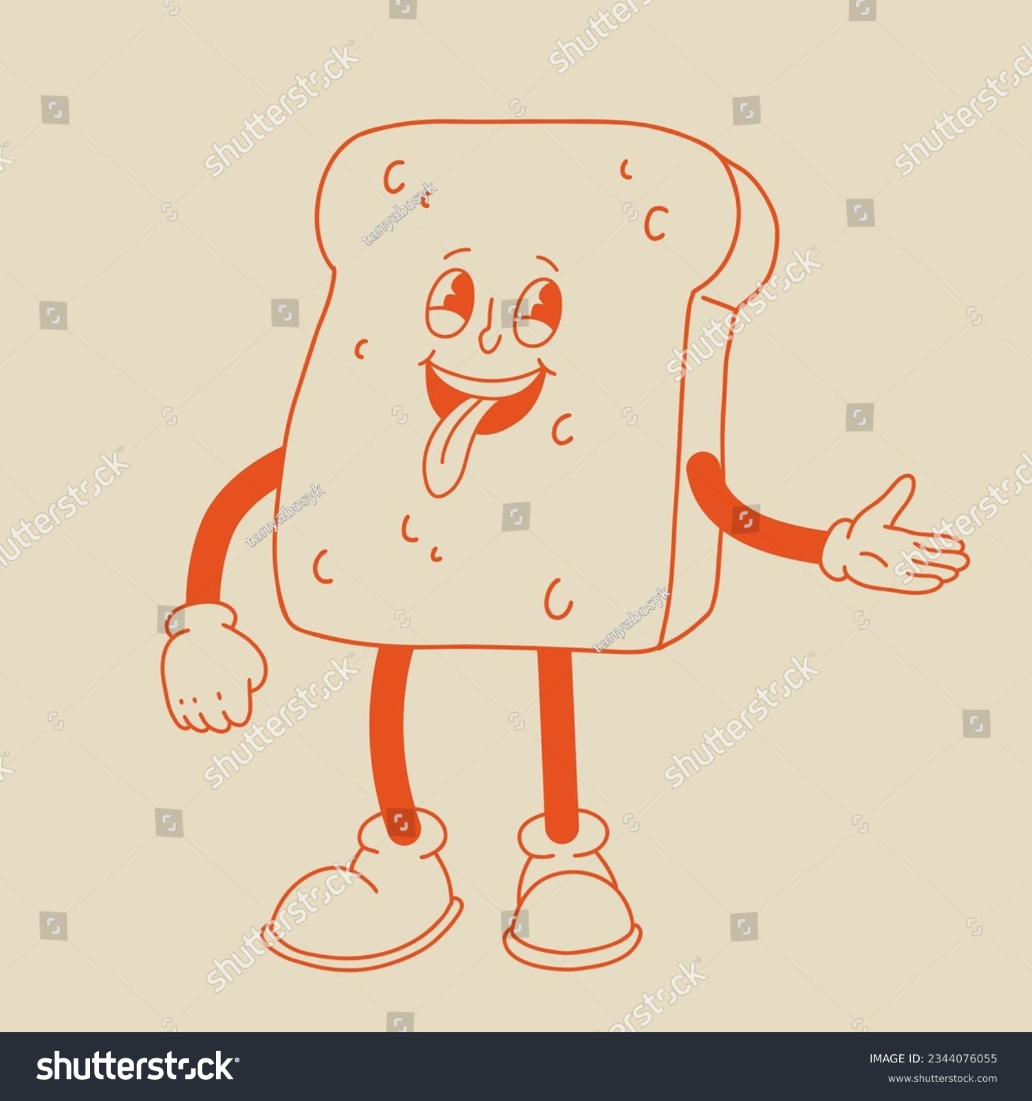 SVG of Vector cartoon retro mascot of bread, pastry, burger, sandwich. Vintage style 70s, 60s, 50s character. Groovy art for bakery and restaurants svg