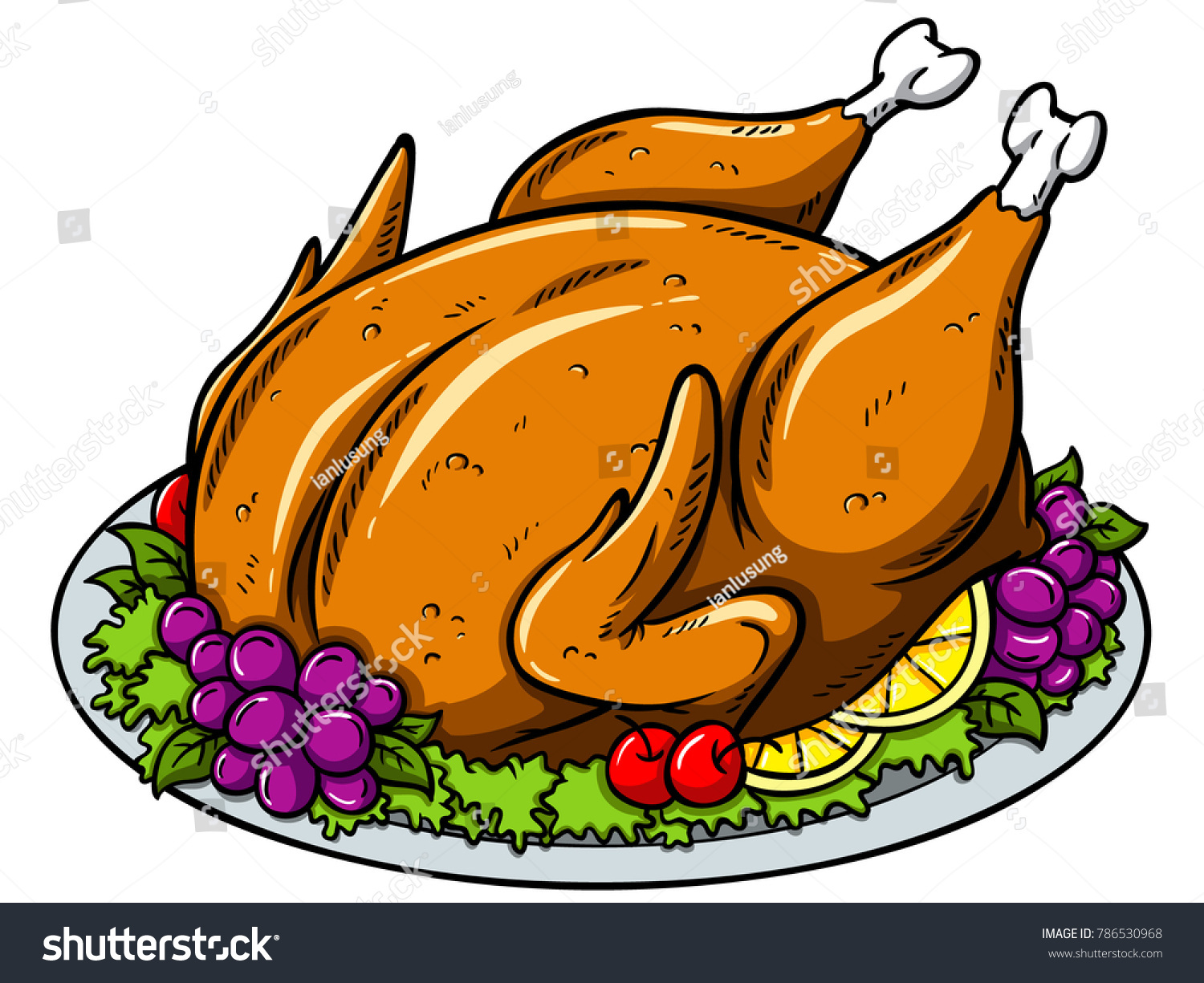 Vector Cartoon Roasted Turkey Fruits On Stock Vector (Royalty Free