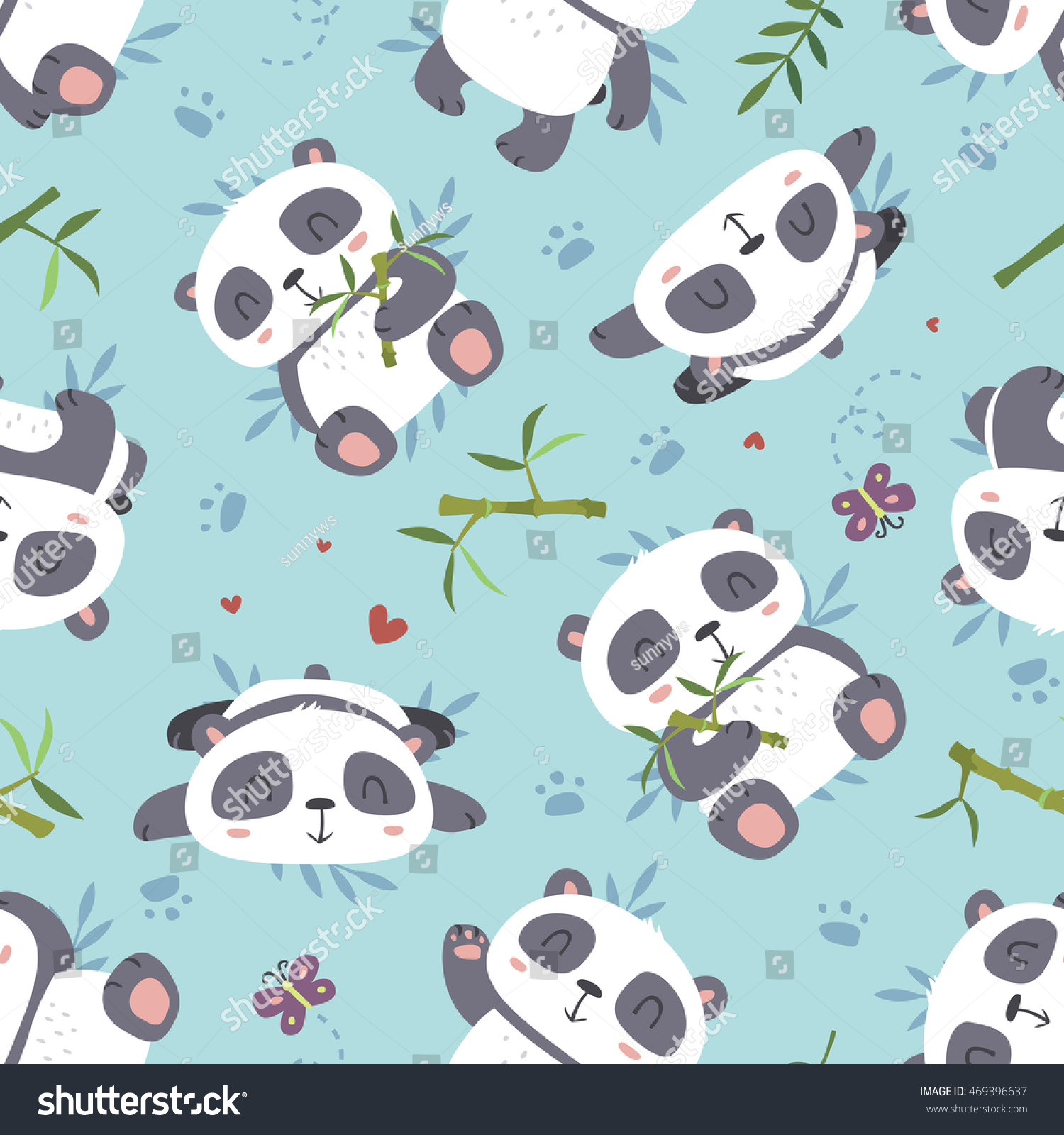 Vector Cartoon Style Cute  Panda  Seamless Stock Vector 