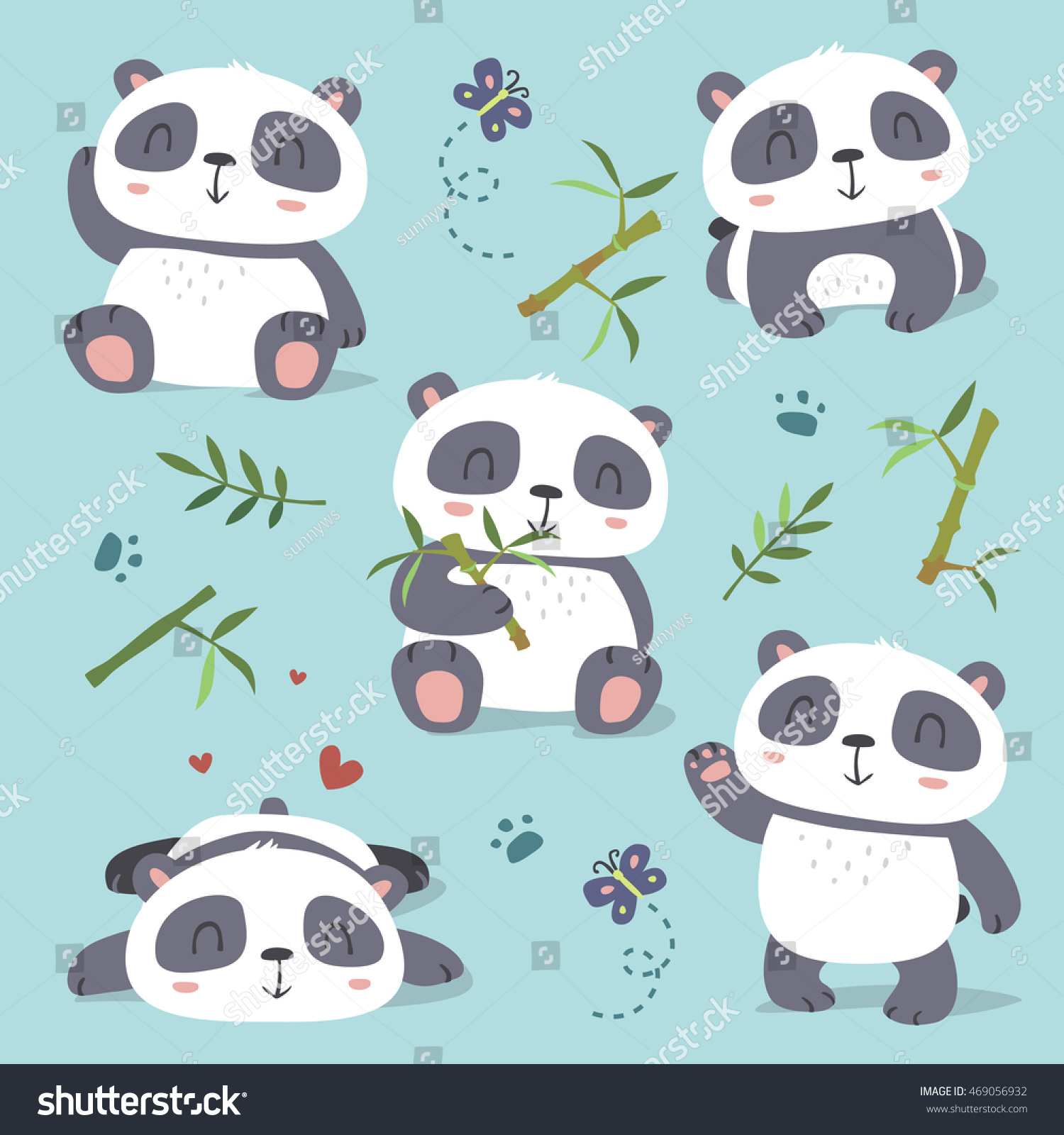 SVG of vector cartoon style cute panda set svg