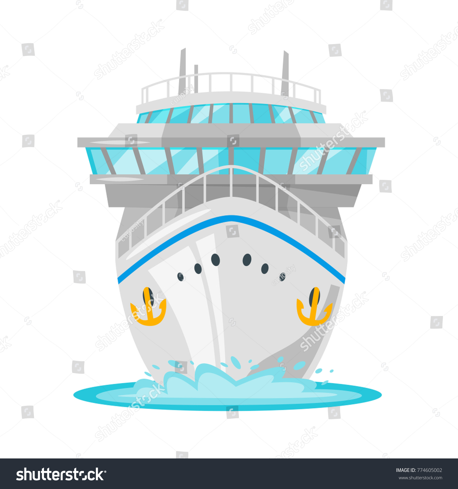 SVG of Vector cartoon style illustration of cruise ship - front view. Travel and tourism transport. svg
