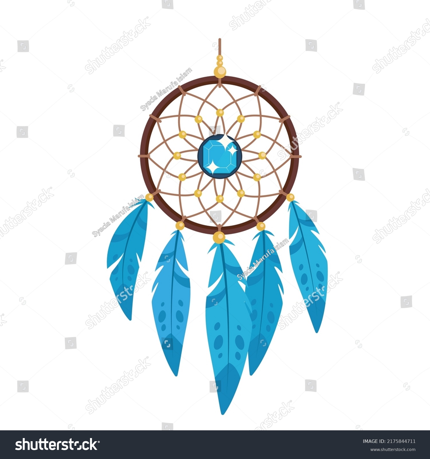 SVG of Vector cartoon style illustration of dream catcher with blue gem inside isolated on white background svg