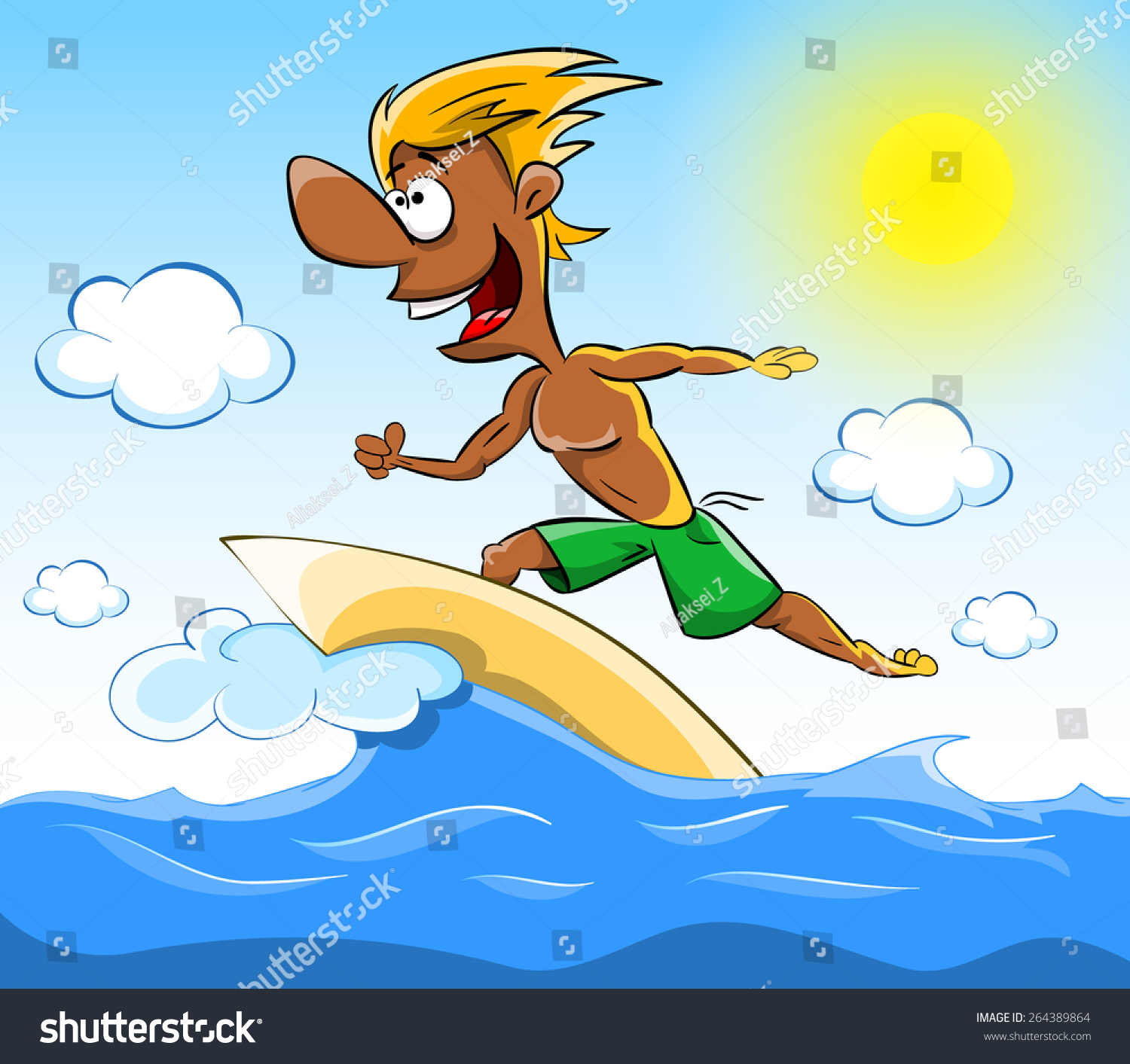 Vector Cartoon Surfer - 264389864 : Shutterstock