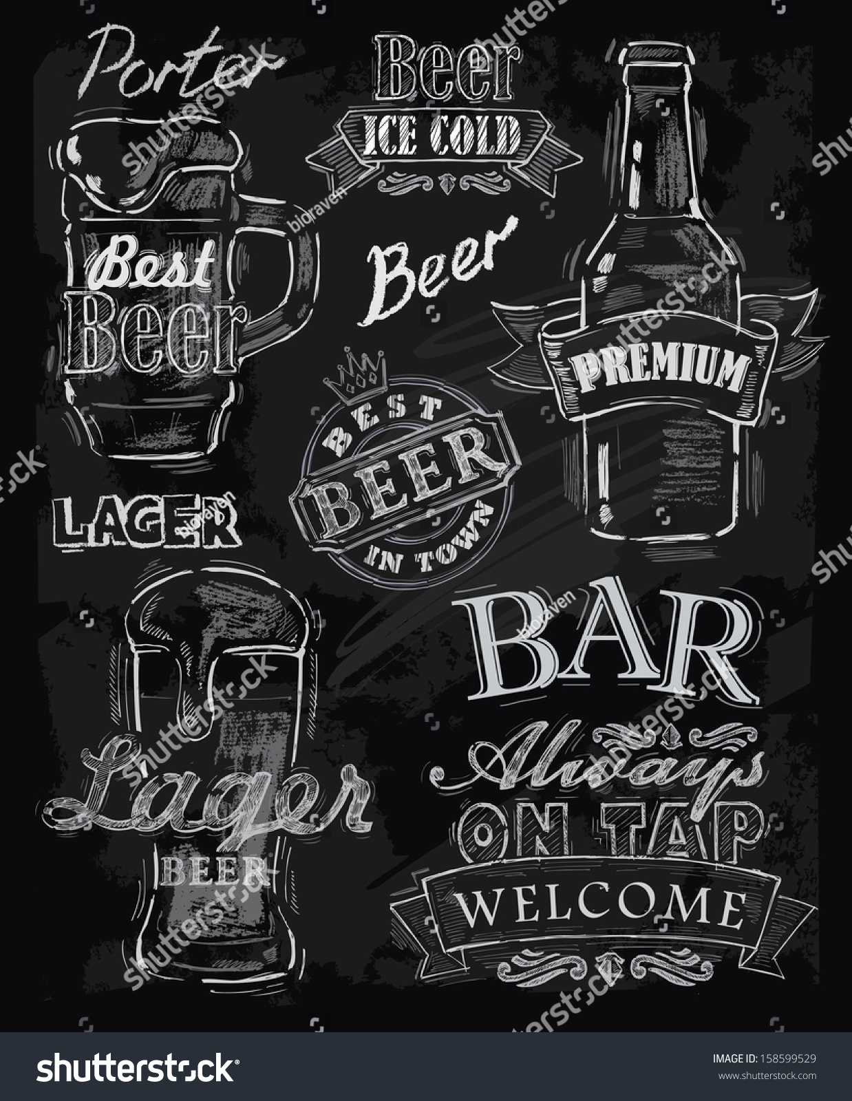 Vector Chalk Beer On Chalkboard Background - 158599529 : Shutterstock