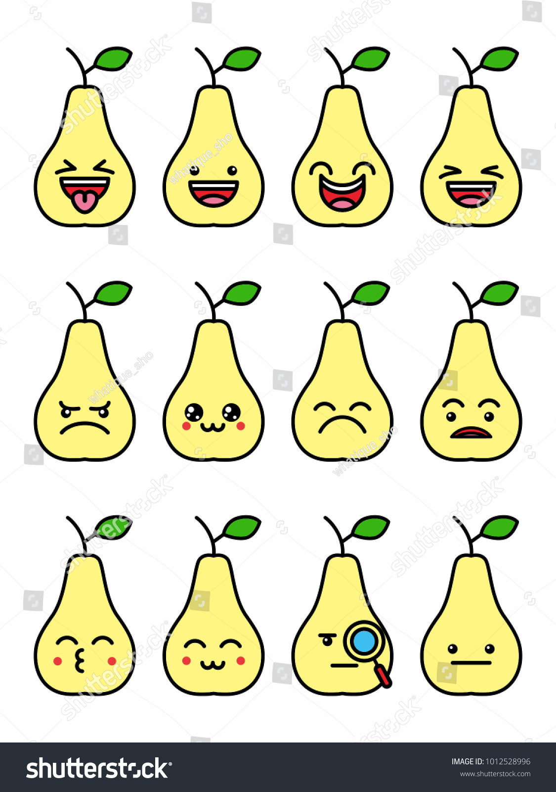 Vector Character Illustration Pear Face Emoticon Stock Vector (Royalty ...