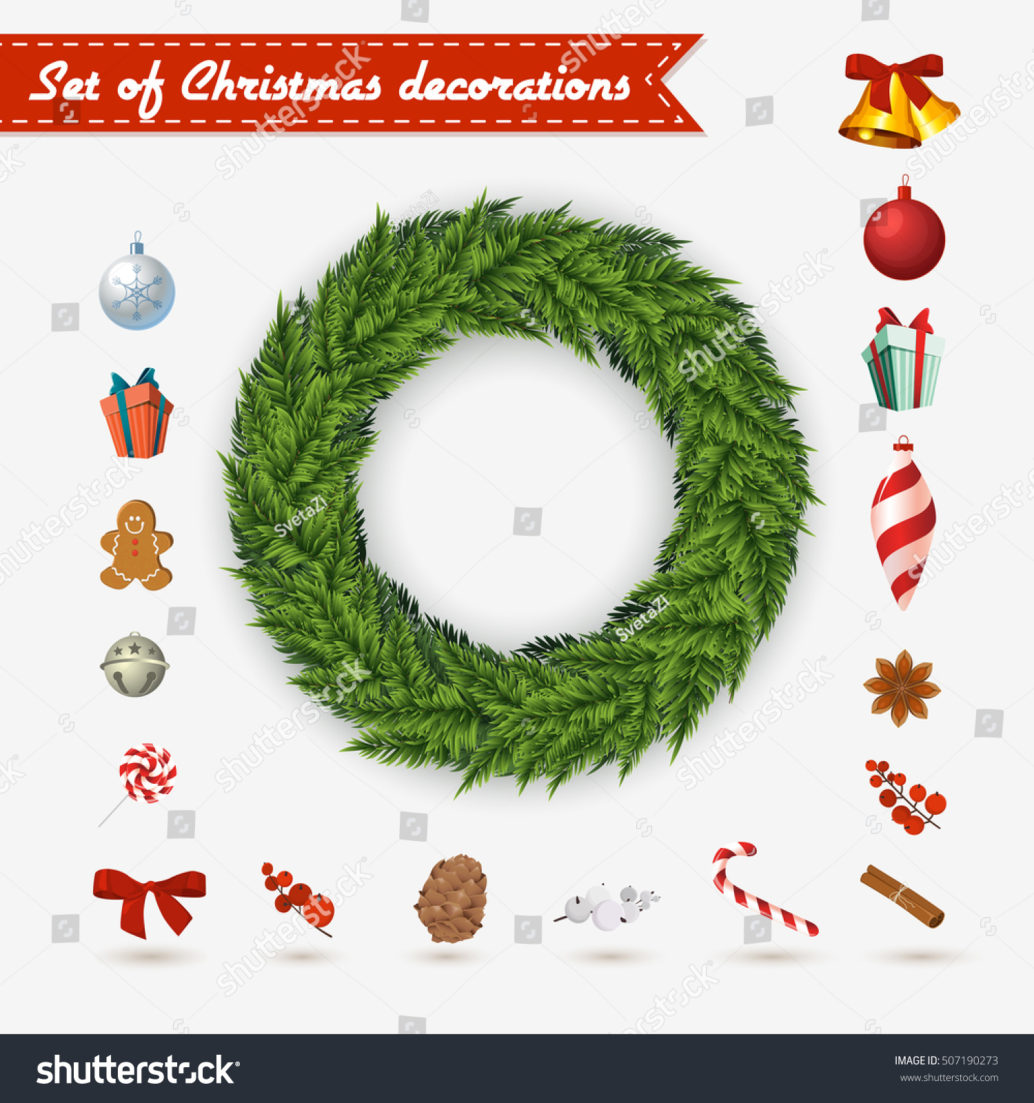 Vector Christmas Wreath On White Background Stock Vector Royalty