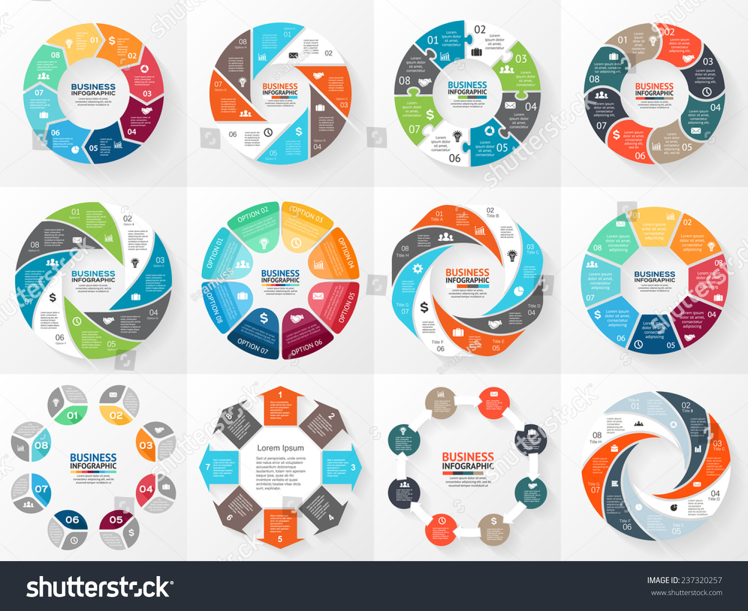 vector graph circle Arrows Template Set Infographics Circle Stock Vector