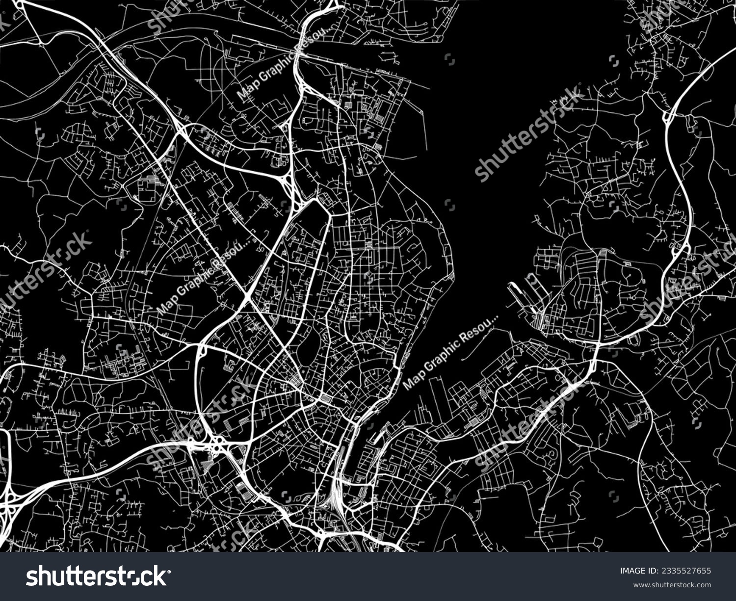 SVG of Vector city map of Kiel in Germany with white roads isolated on a black background. svg