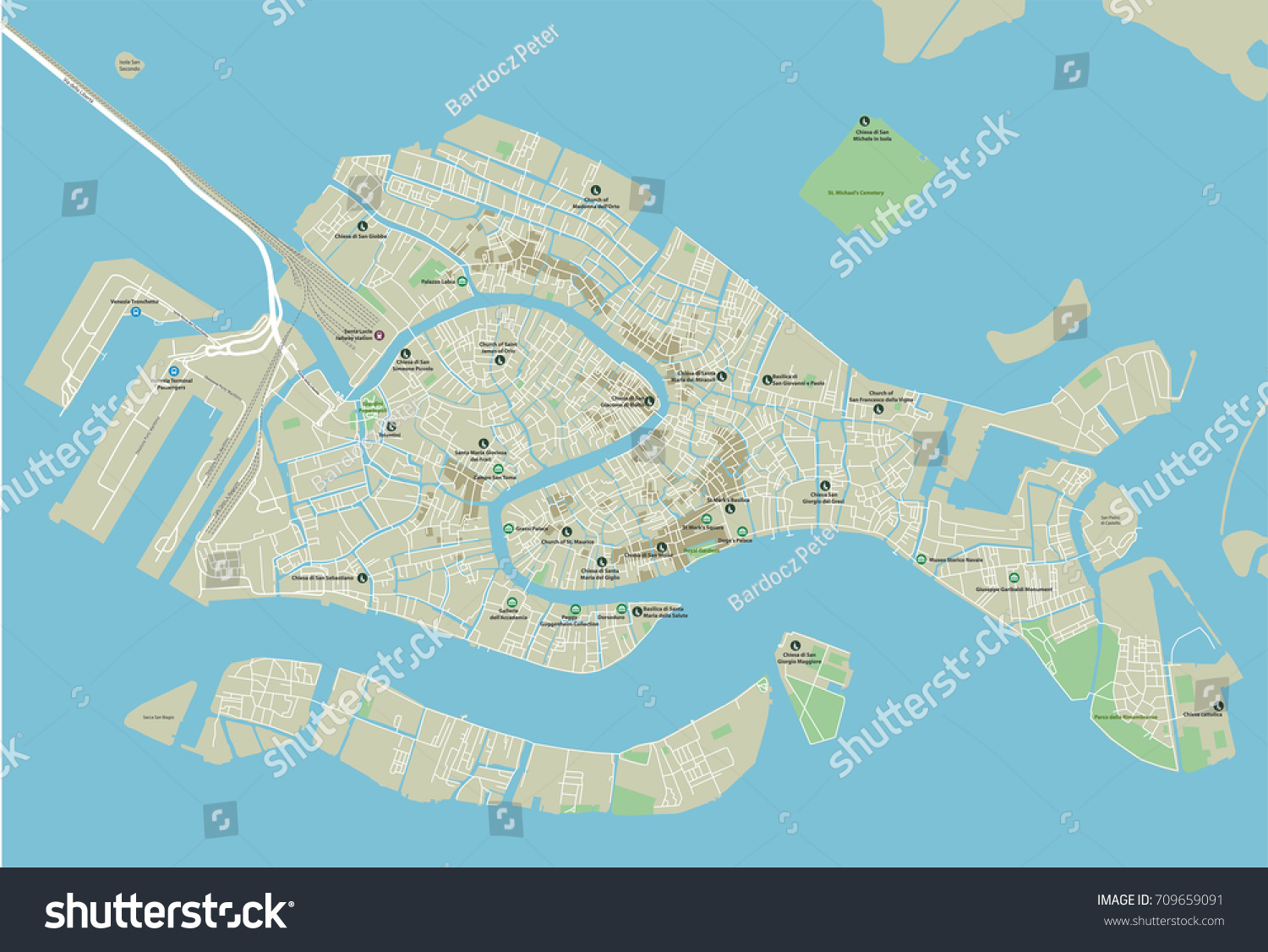 Vector City Map Venice Well Organized Stock Vector (royalty Free) 709659091