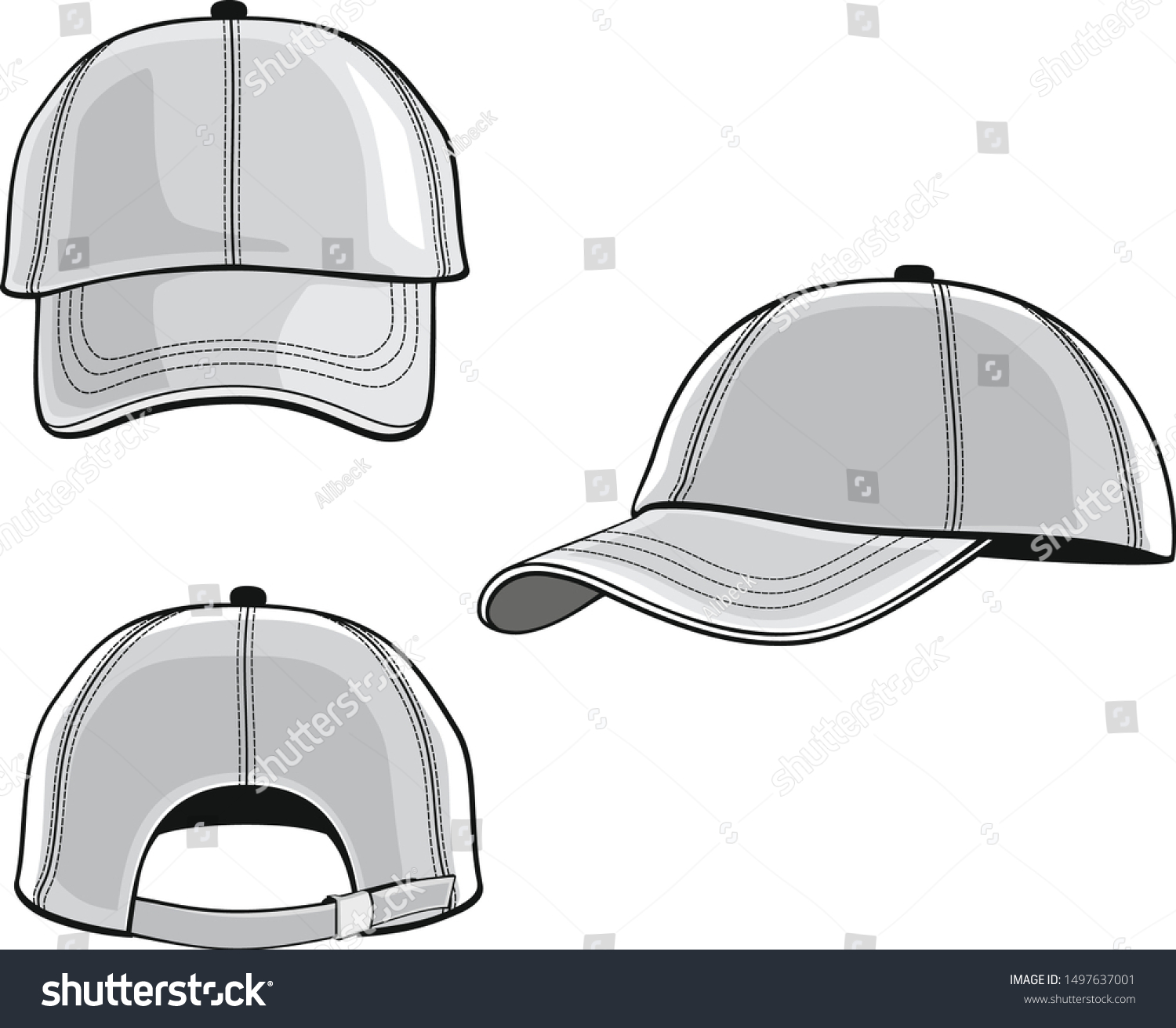 Vector Classic Baseball Cap Three Angles Stock Vector (Royalty Free ...