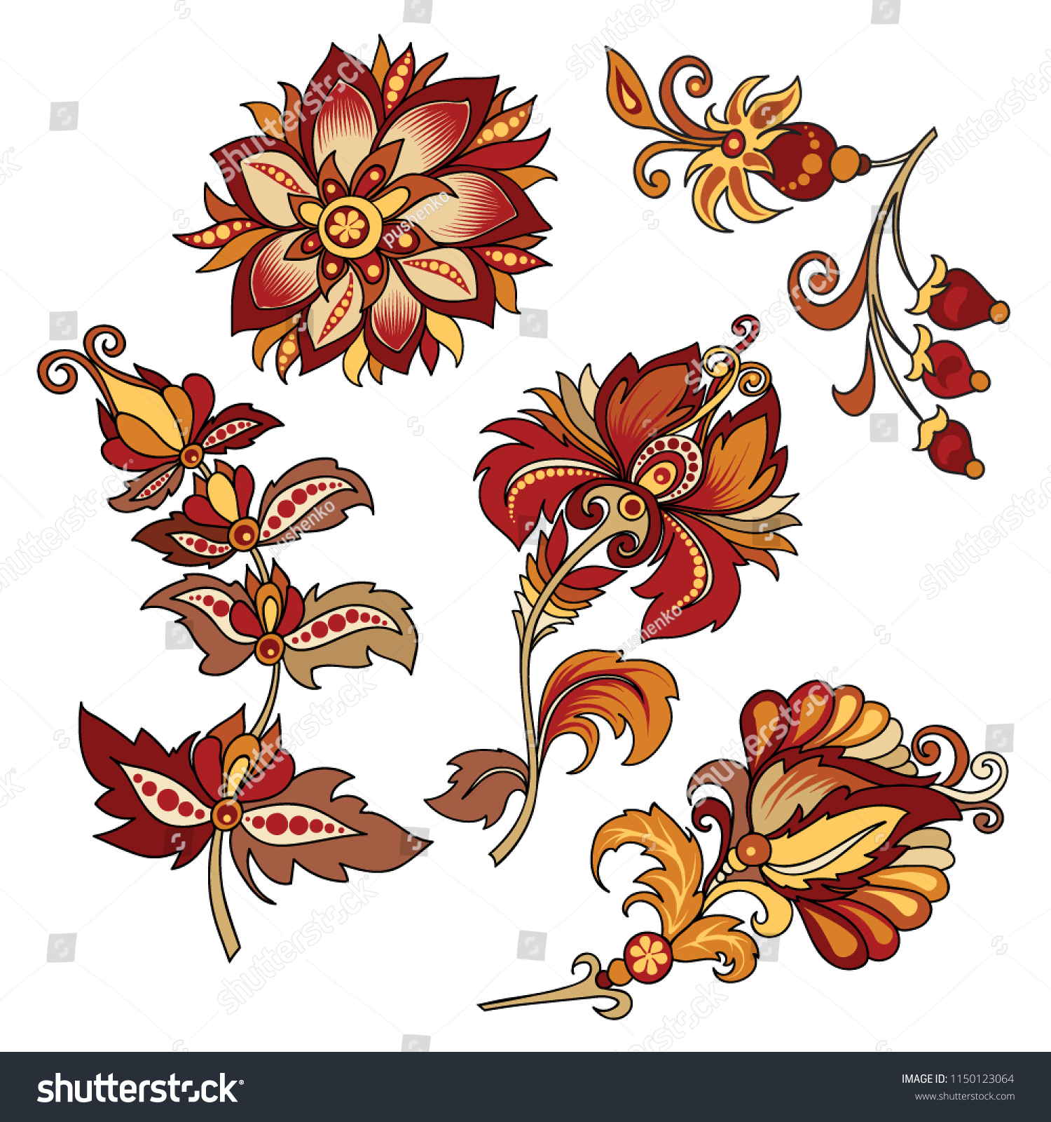 Vector Clipart Set Decorative Flowers Leaves Stock Vector Royalty