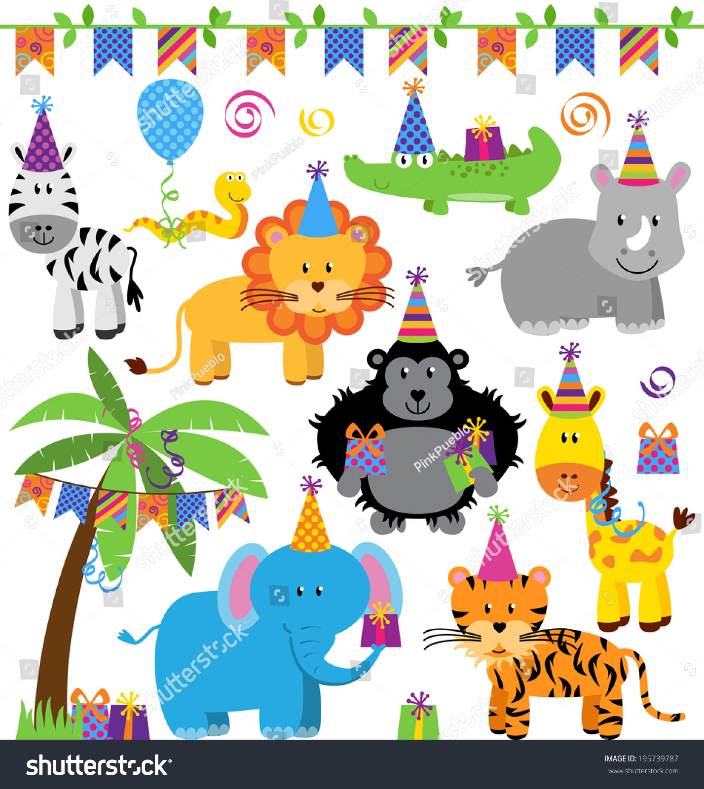 Download Vector Collection Birthday Party Themed Jungle Stock ...
