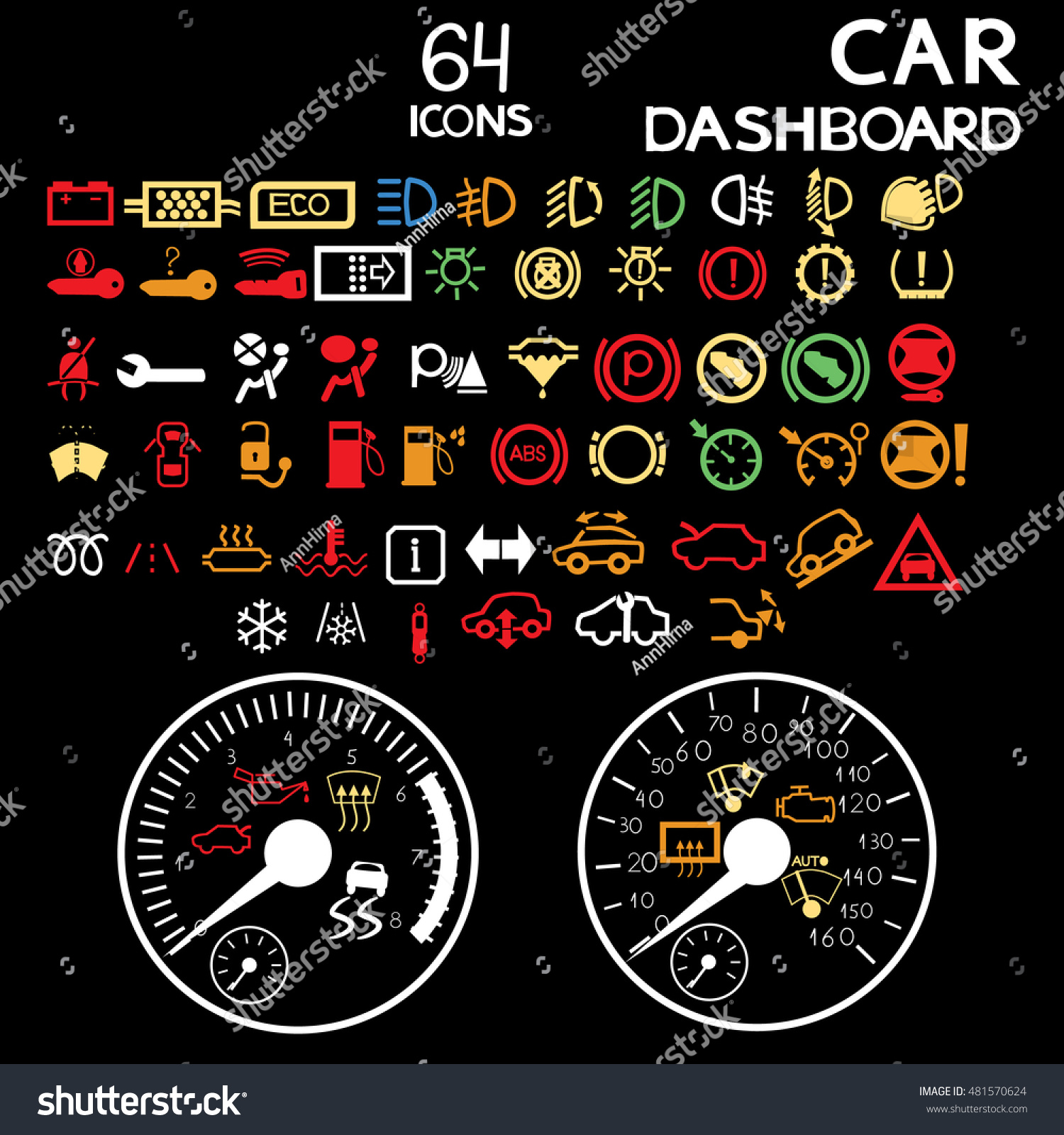 Vector Collection Car Dashboard Panel Indicators Stock Vector 481570624 ...