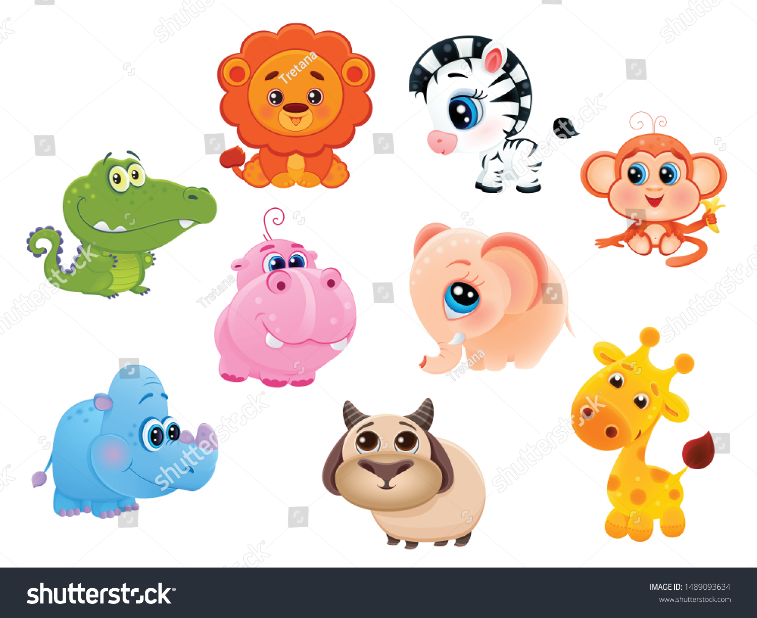 Vector Collection Cute Cartoon African Animals Stock Vector (Royalty ...