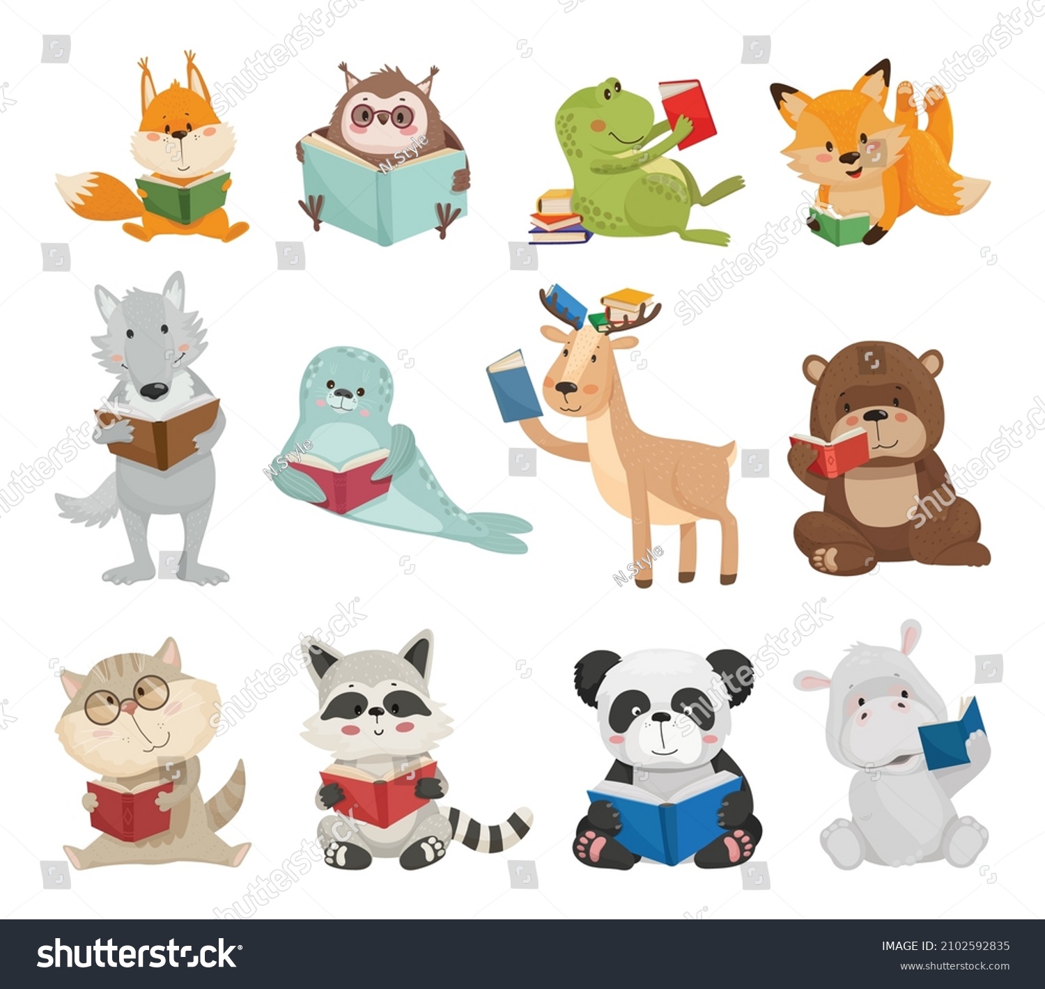 Vector Collection Cute Cartoon Animals Books Stock Vector (Royalty Free ...