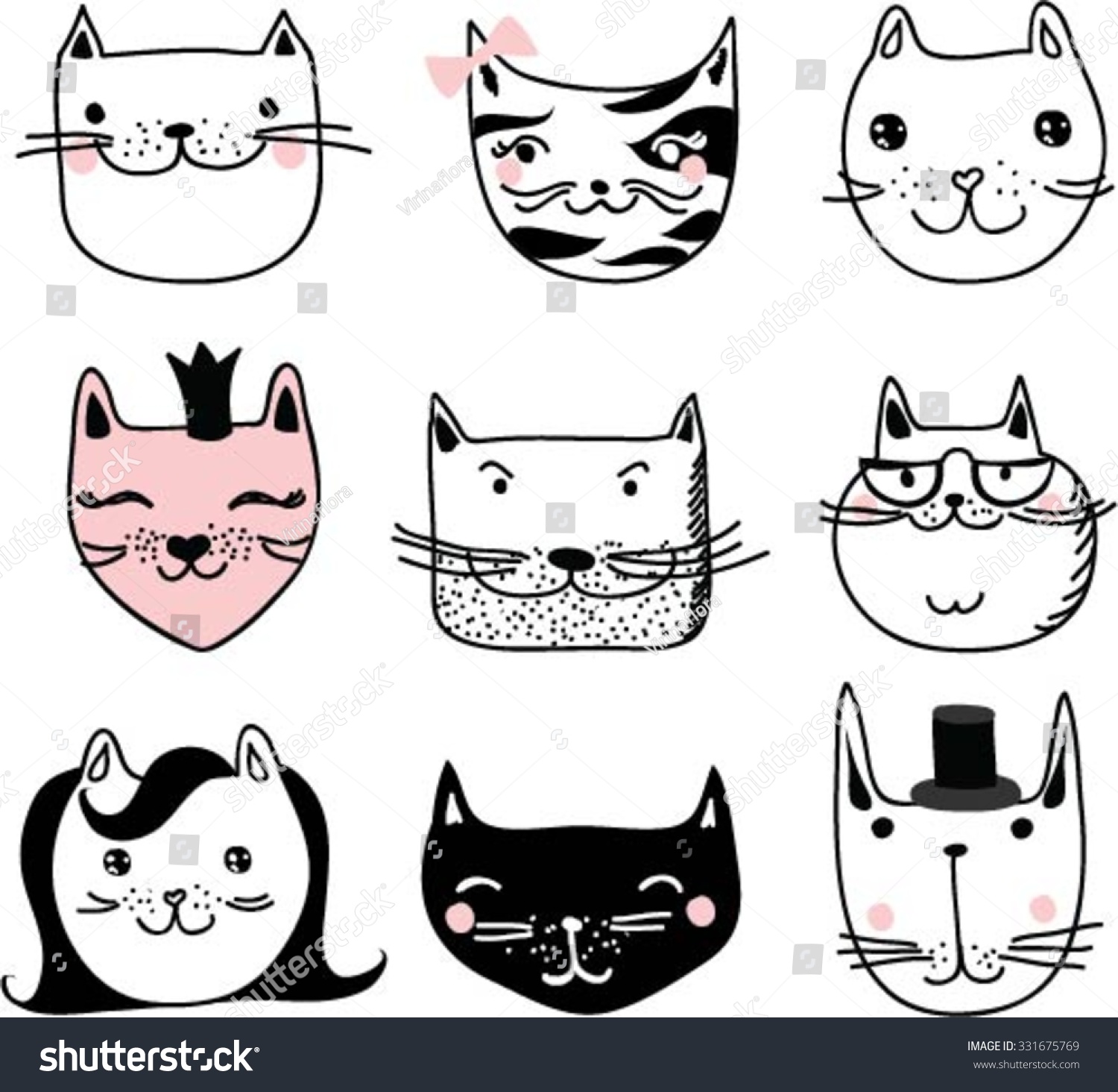 Vector Collection Of Cute Cartoon Doodle Cats - 331675769 : Shutterstock