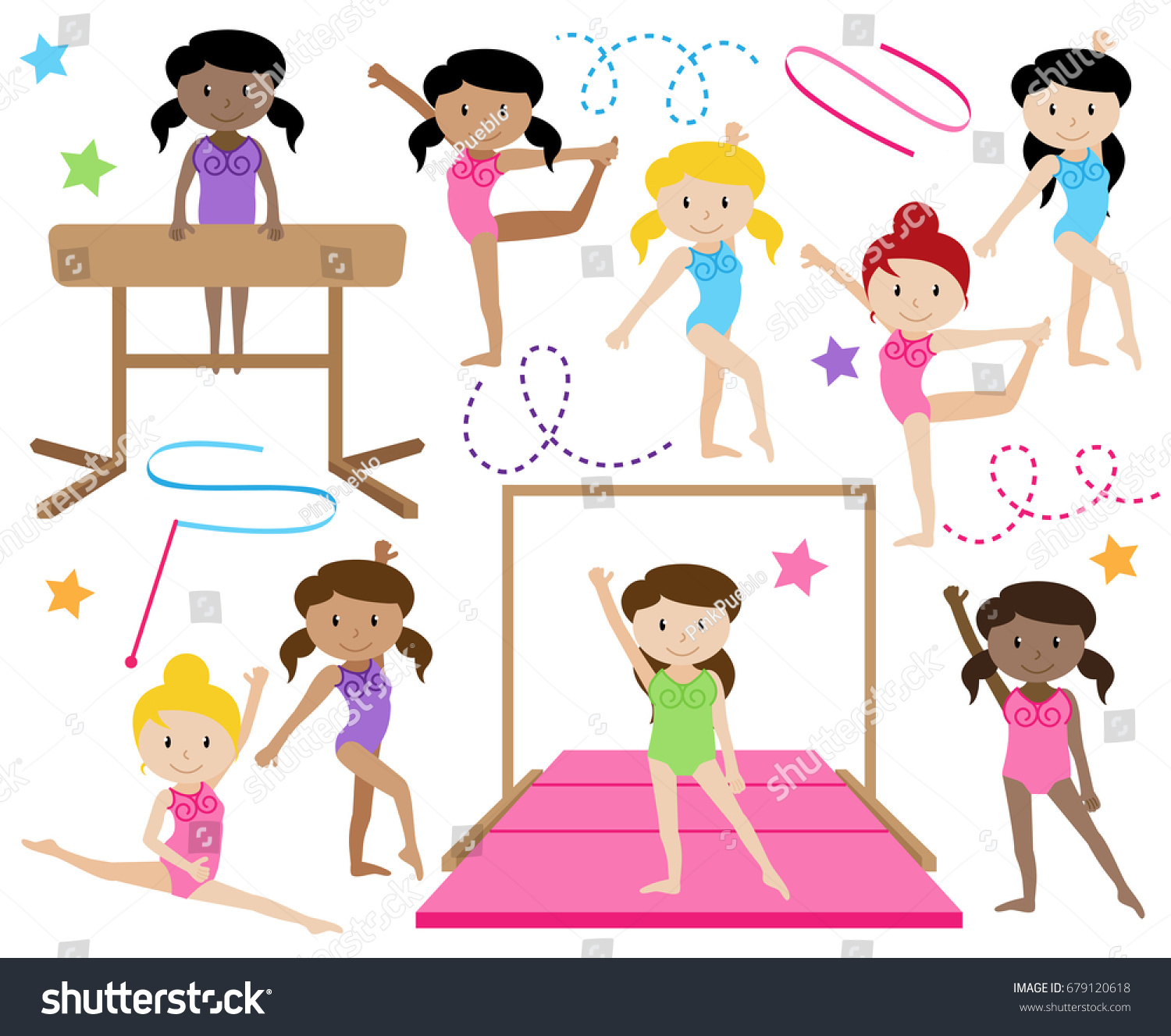 Vector Collection Cute Female Gymnasts Dancers Stock Vector (Royalty ...