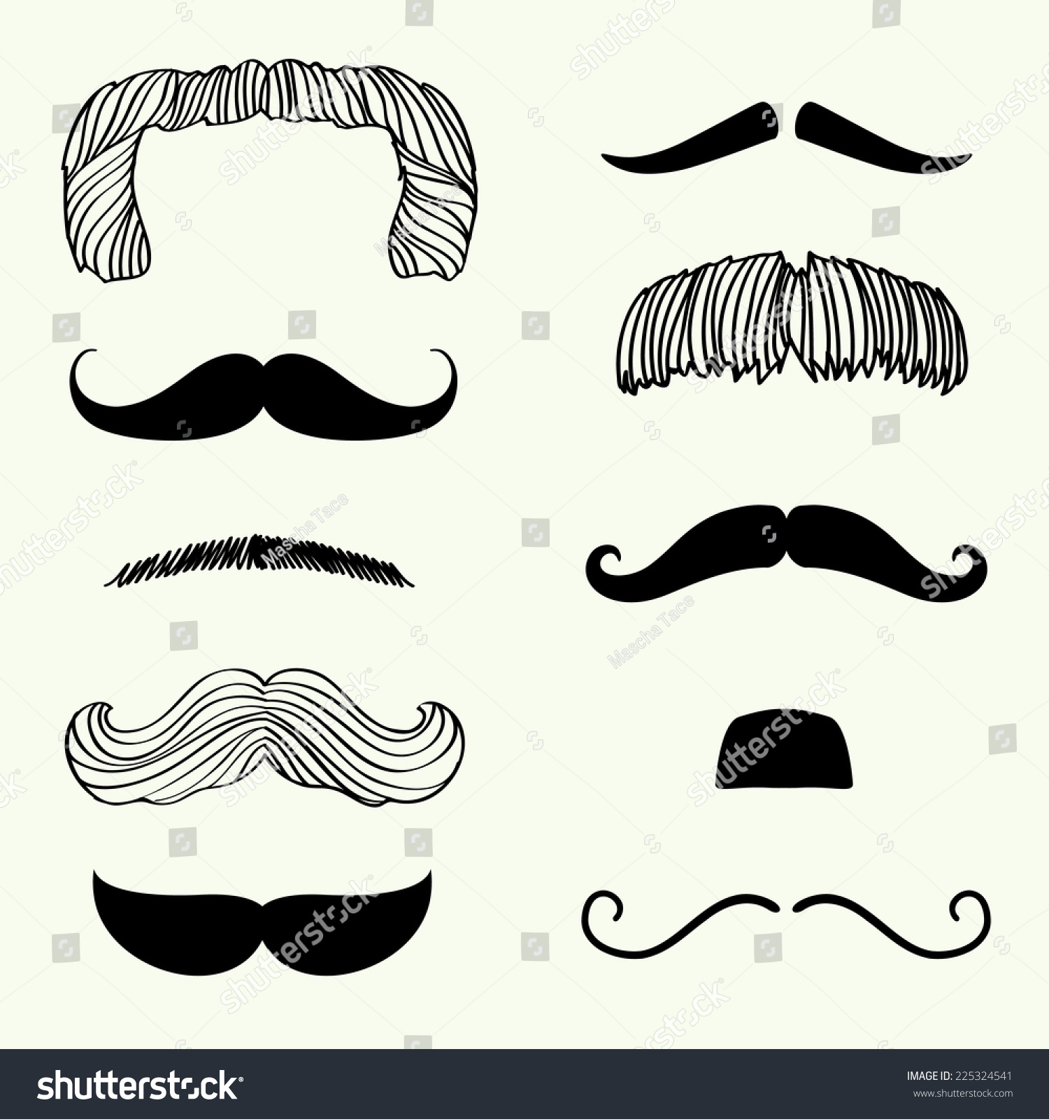 Vector Collection Hand Drawn Moustaches Cartoon Stock Vector 225324541 ...