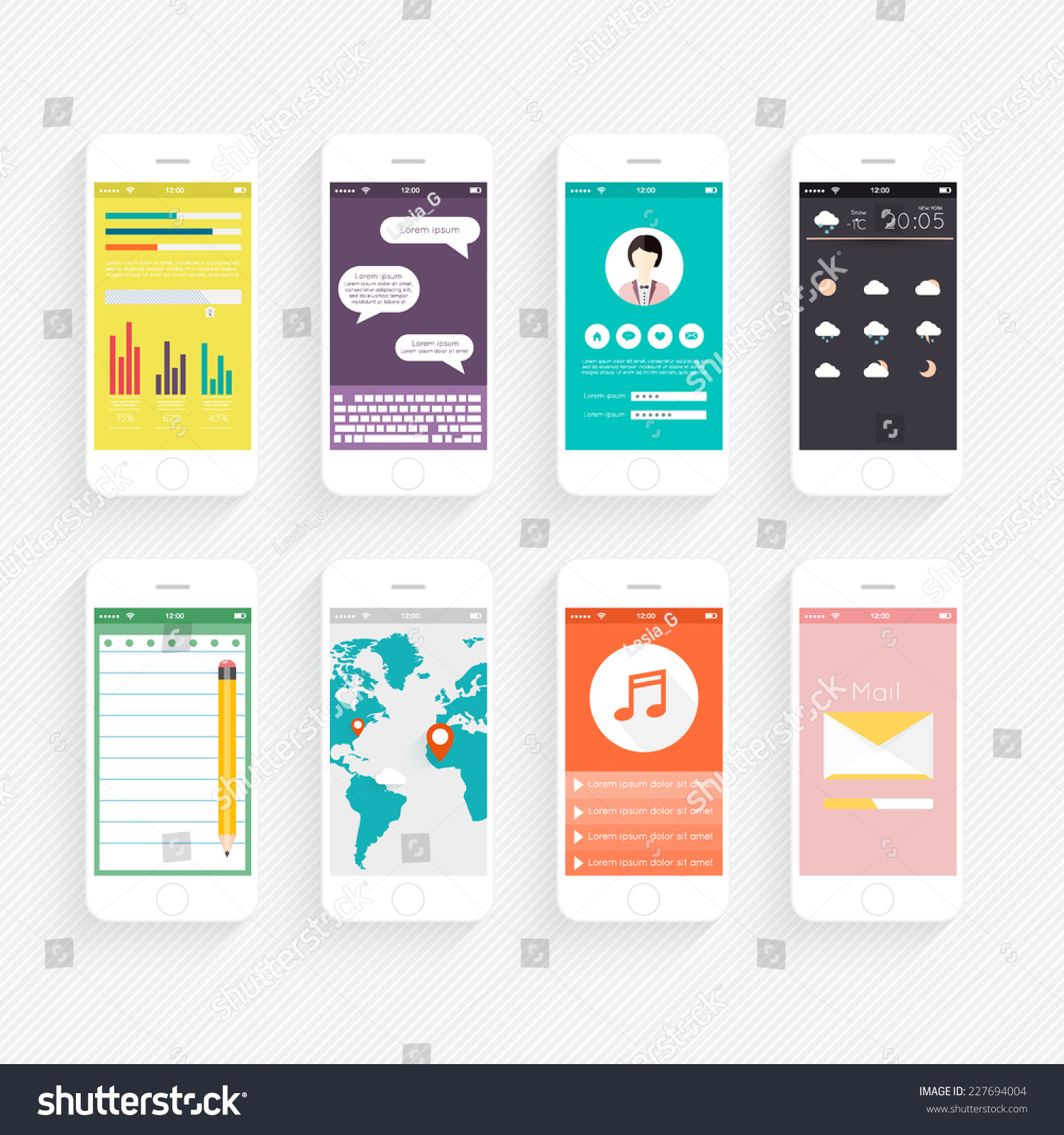 Vector Collection Mobile Phones User Interface Stock Vector 227694004 ...