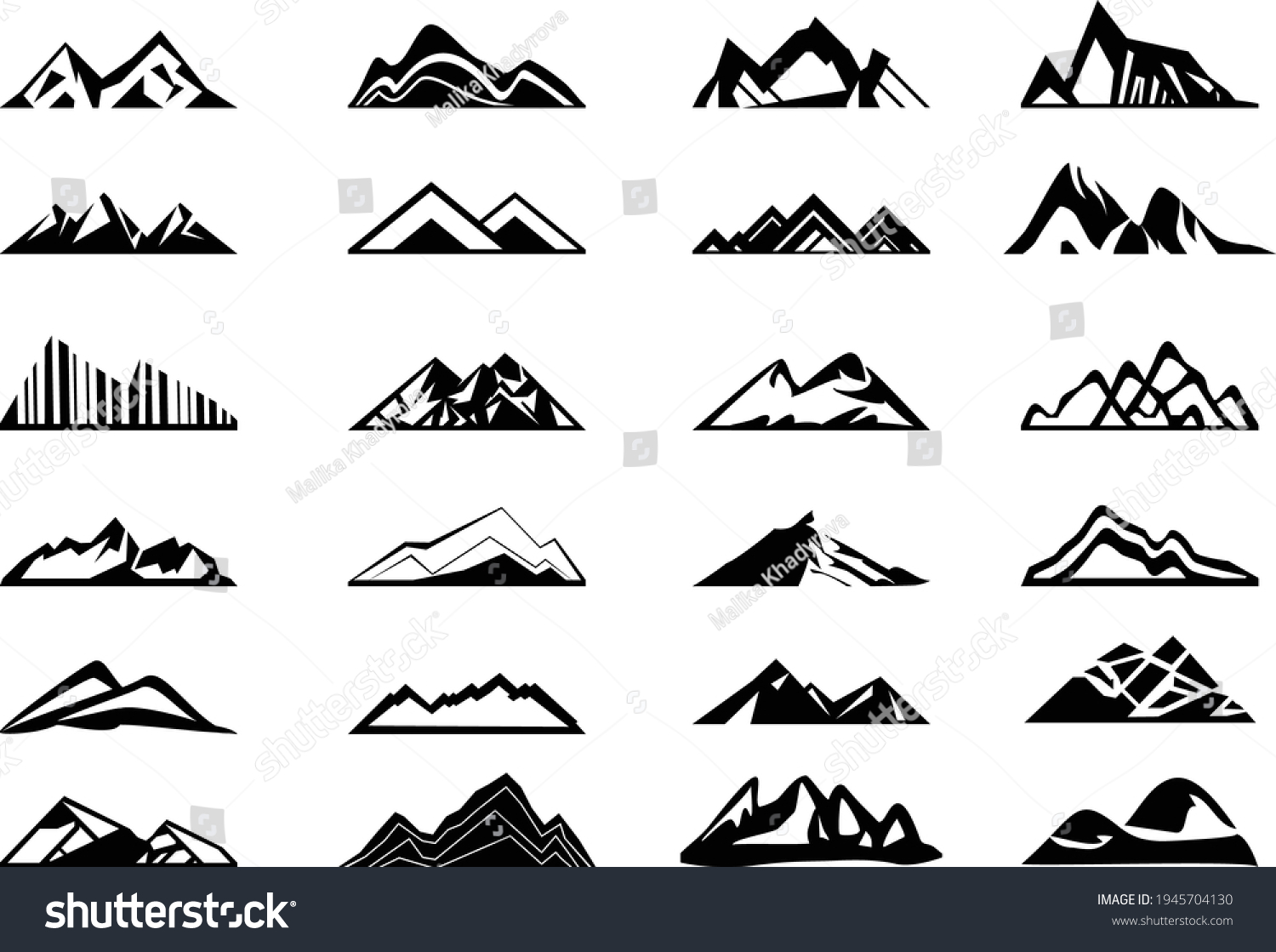 Vector Collection Mountains Black Icons Isolated Stock Vector (Royalty ...