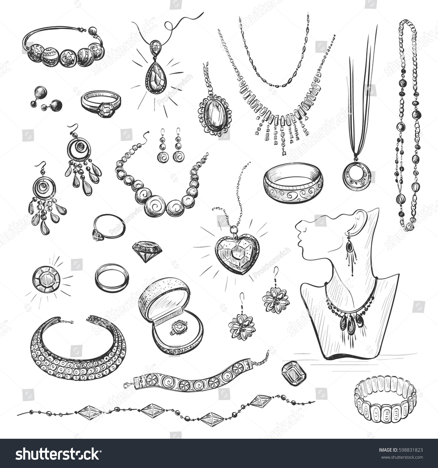 Line Art Earrings : Vector collection sketches jewelry hand drawings stock