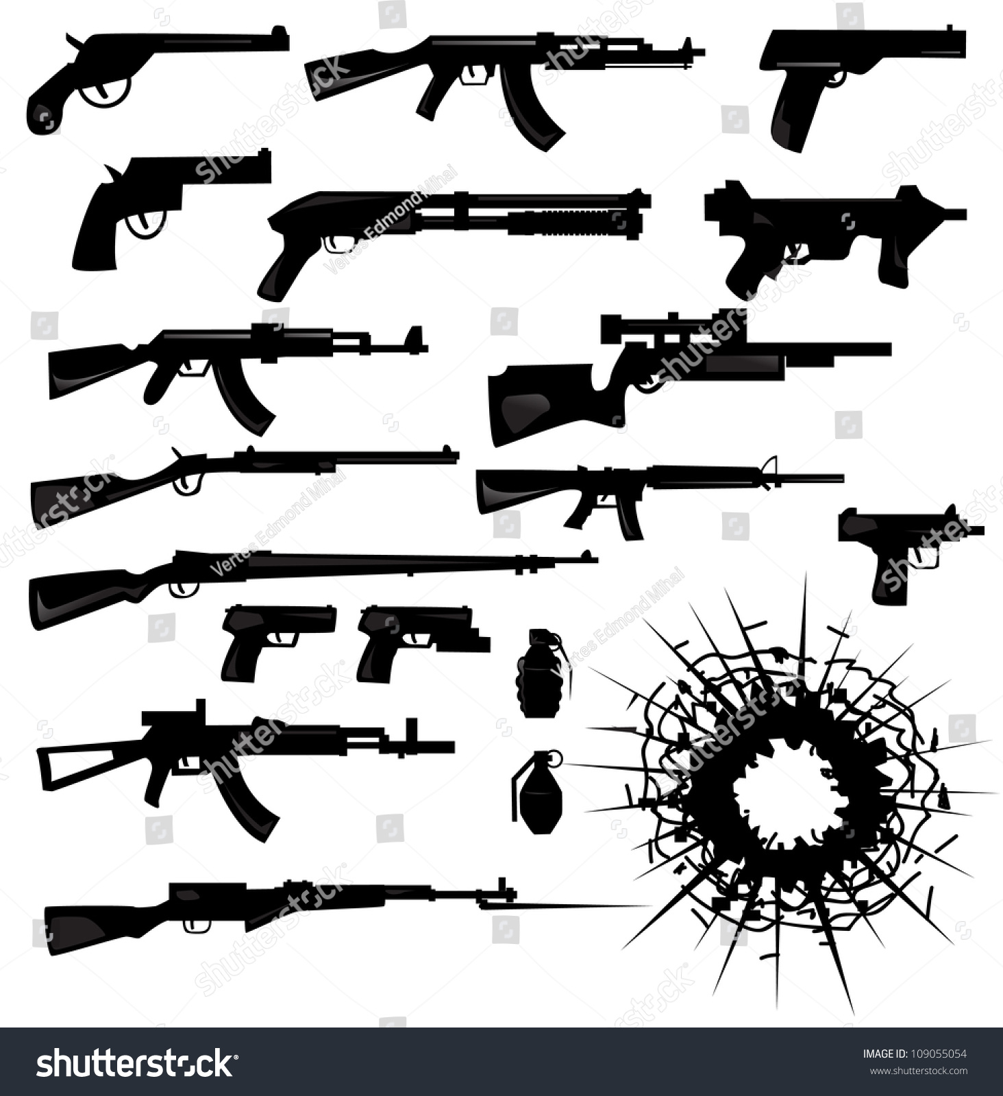 Vector Collection Weapon Silhouettes Stock Vector 109055054 - Shutterstock