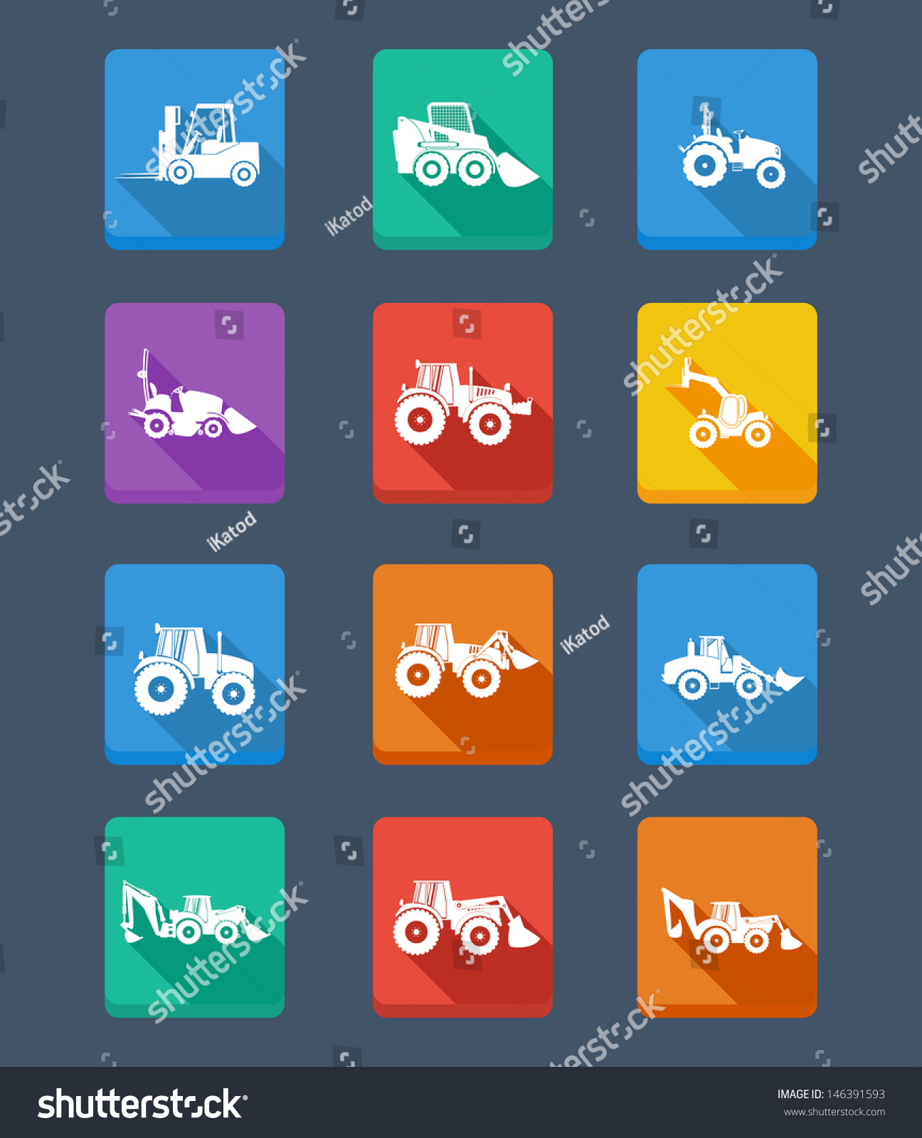 Vector Collection Tractor Gray Silhouettes Icons Stock Vector (Royalty ...