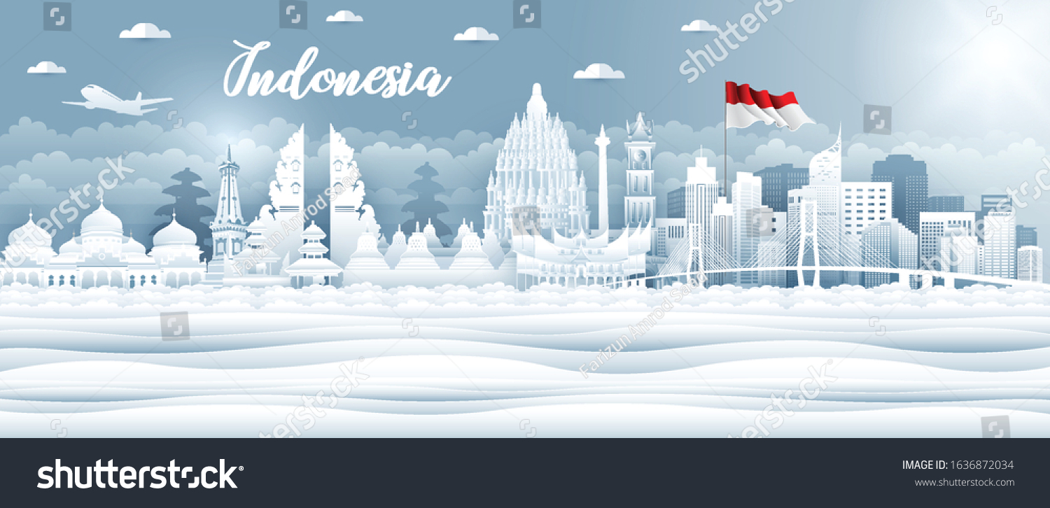 SVG of Vector color design; Illustration of Indonesia Icons and landmarks. Indonesia in garden theme svg