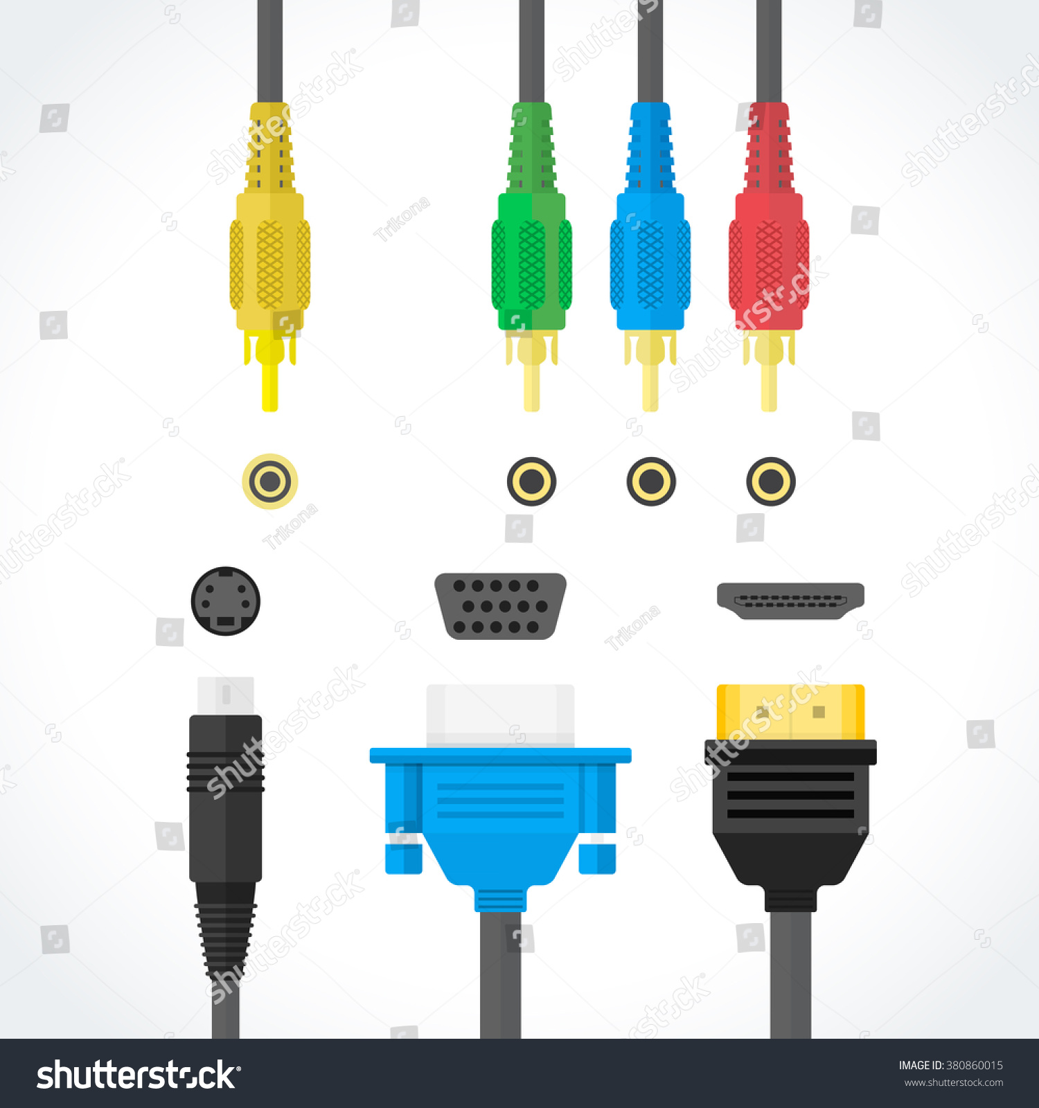 Vector Color Flat Design Video Connectors Plugs S-Video Rca Component ...