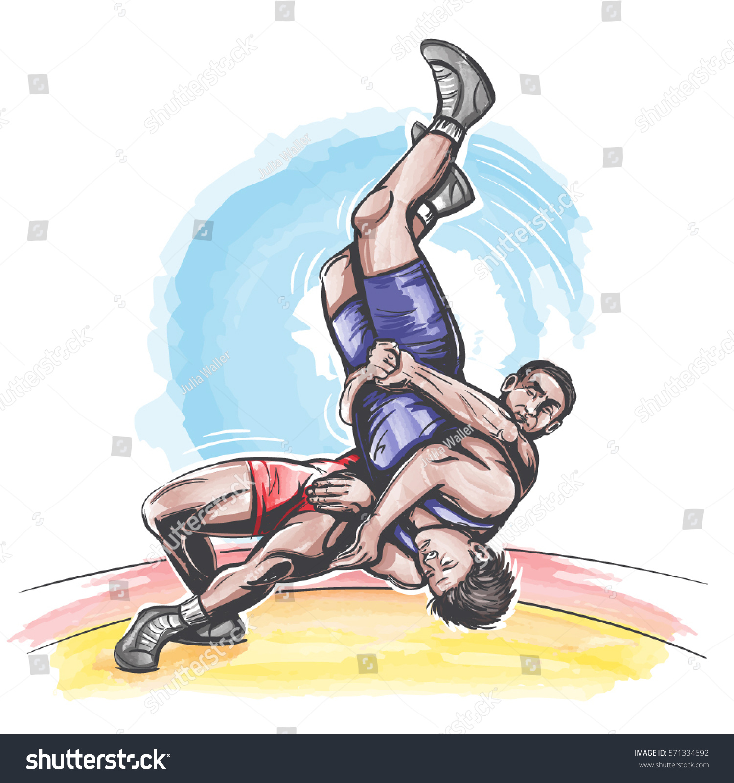 Vector Color Freestyle Wrestling Sketch Illustration Stock Vector ...