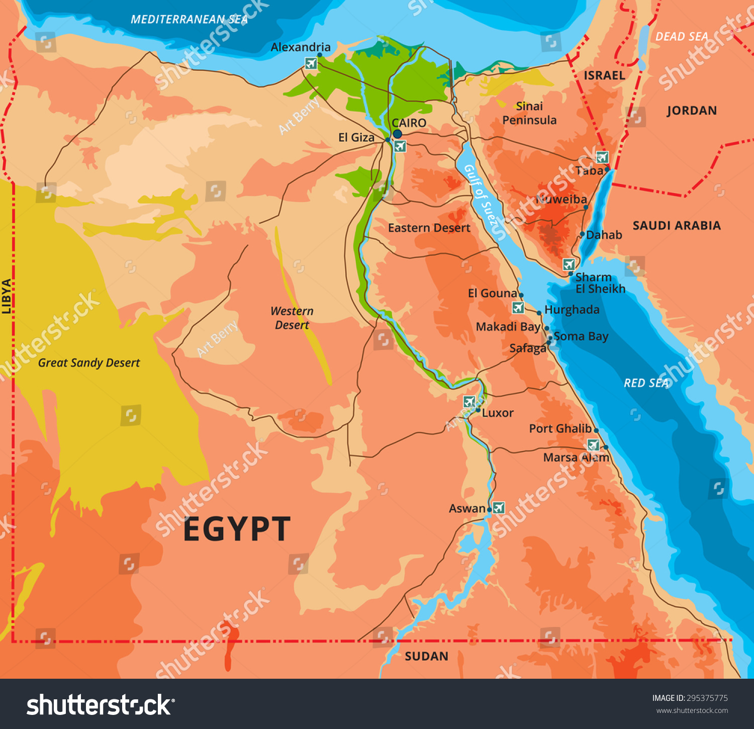 Vector Color Map Egypt Capital Cairo Stock Vector 295375775 - Shutterstock