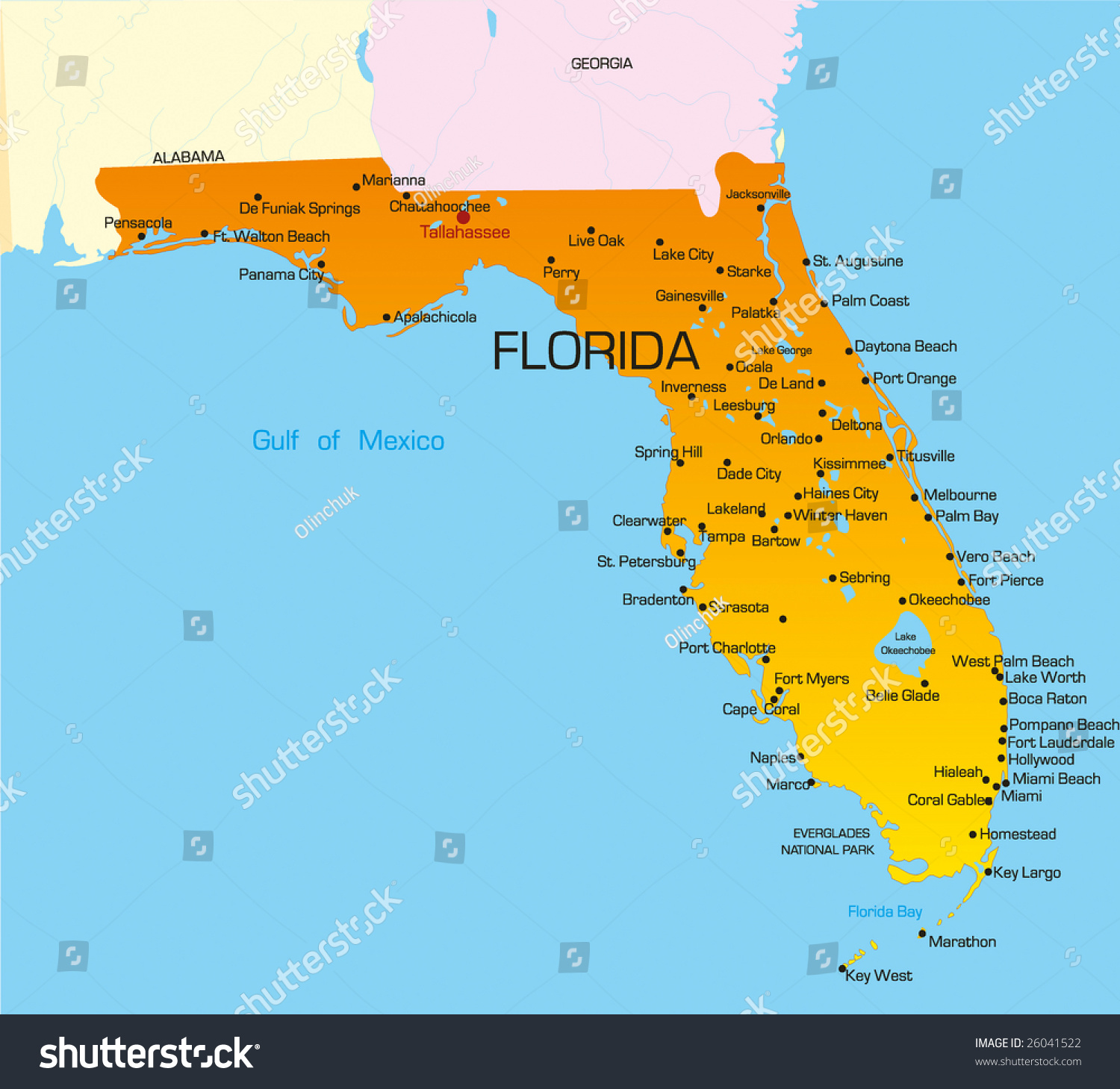 Vector Color Map Florida State Usa Stock Vector Royalty Free