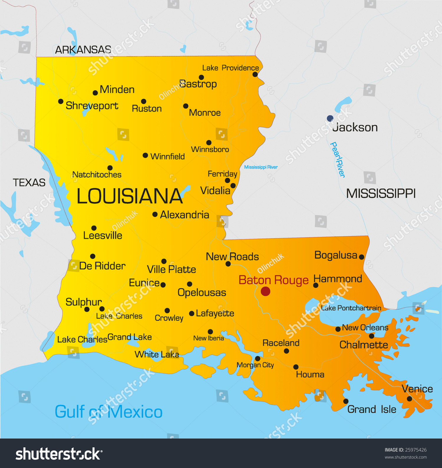 Vector Color Map Louisiana State Usa Stock Vector 25975426 - Shutterstock