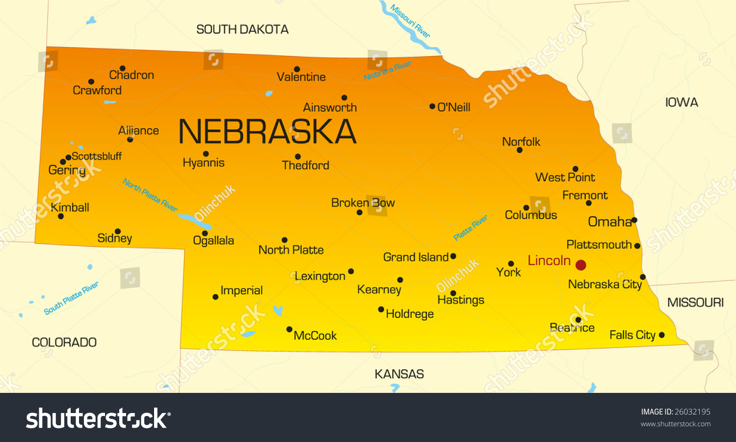 Vector Color Map Nebraska State Usa Stock Vector Royalty Free